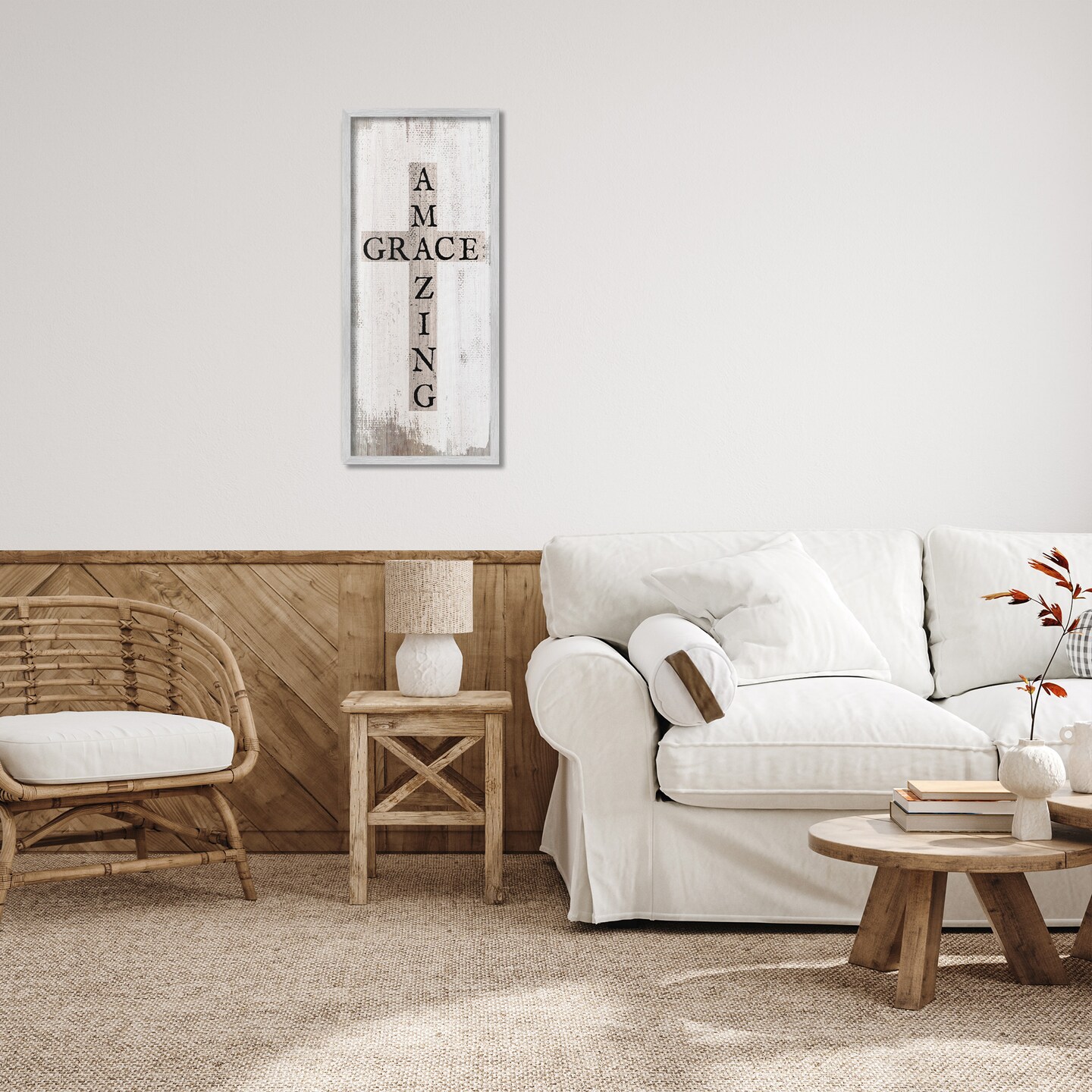 Stupell Industries Amazing Grace Rustic Cross Framed Giclee Art