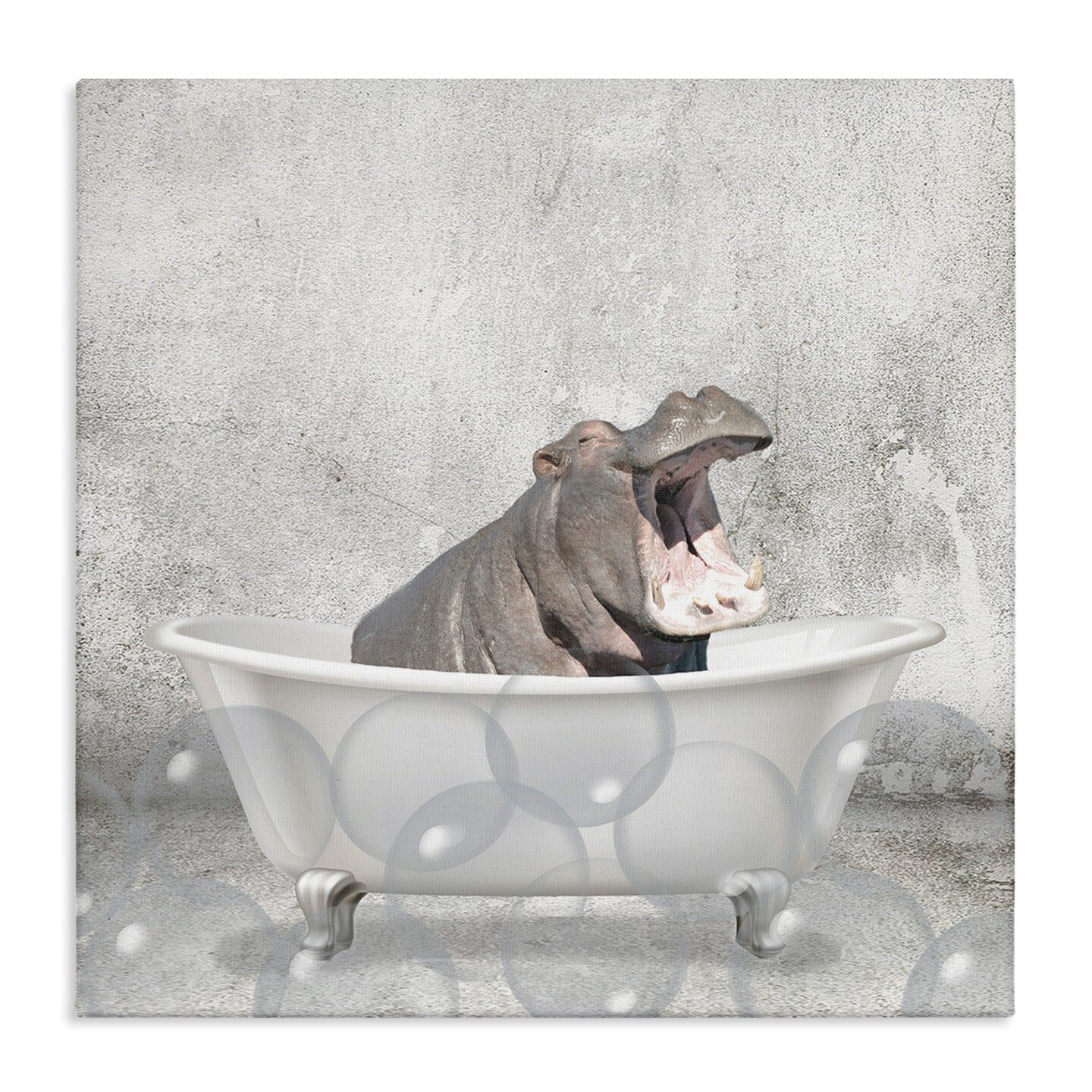 Stupell Industries Baby Hippo Bath Time Canvas Wall Art