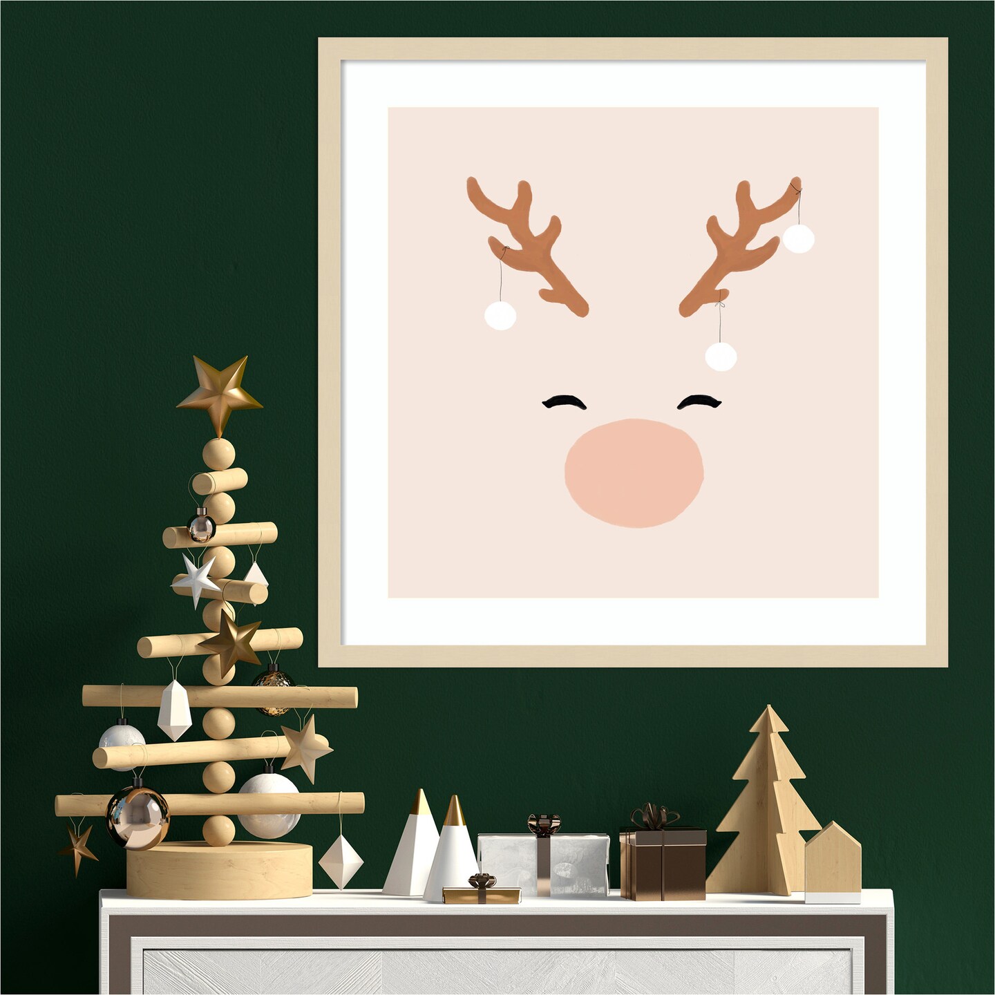 Deer a Baubles by Orara Studio Wood Framed Wall Art Print