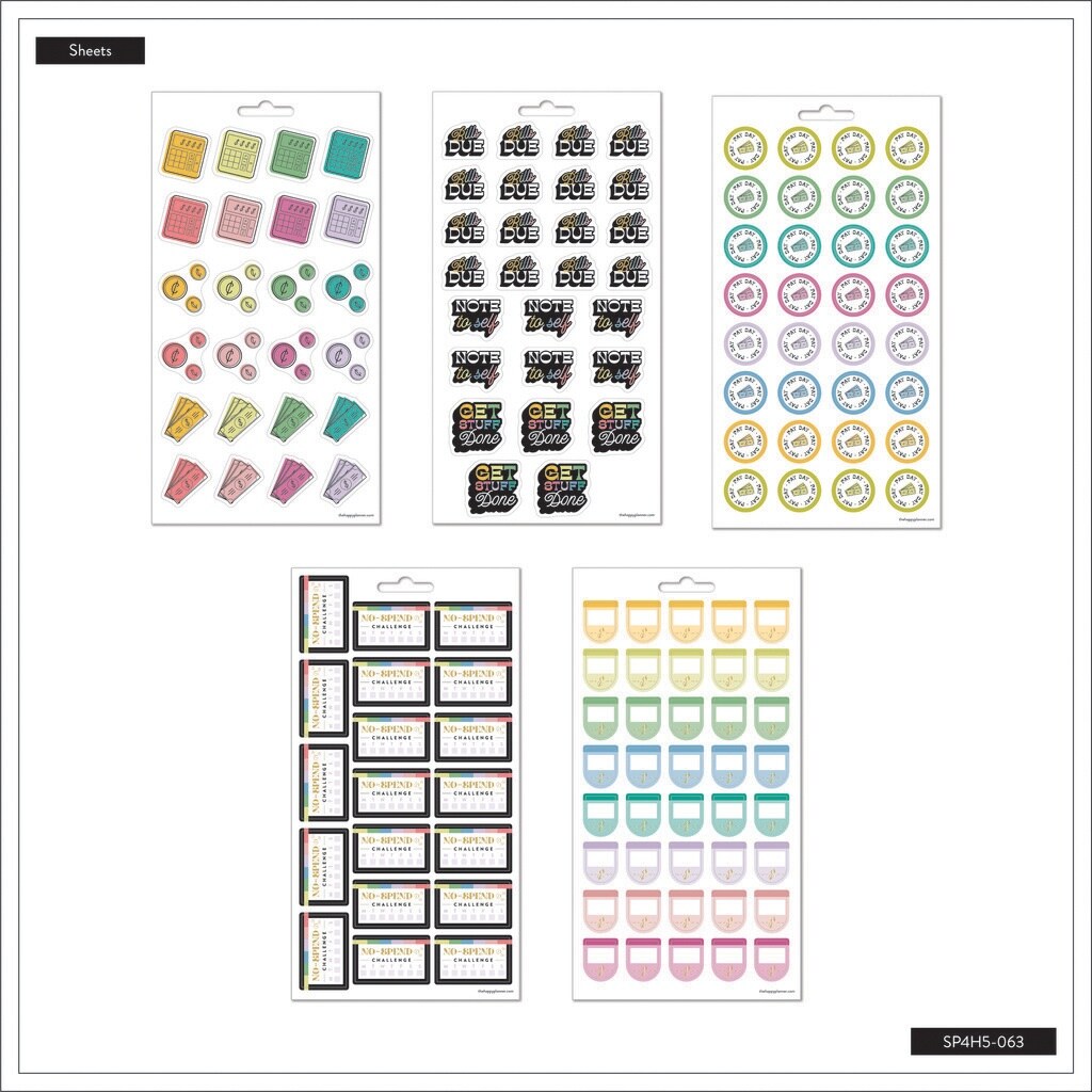 Happy Planner Sticker Sheets 5/Sheets-Bright Budget; 142 Pieces
