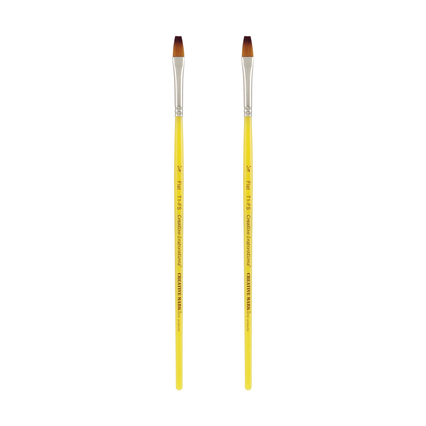 Creative Inspirations Dura-Handle Flat Short Handle Paint Brush Set of 2- Solid Resin Handle, Synthetic Taklon Paint Brushes, Flat Brush for Oils, Acrylics, Watercolors - Handles Will Not Chip or Crack