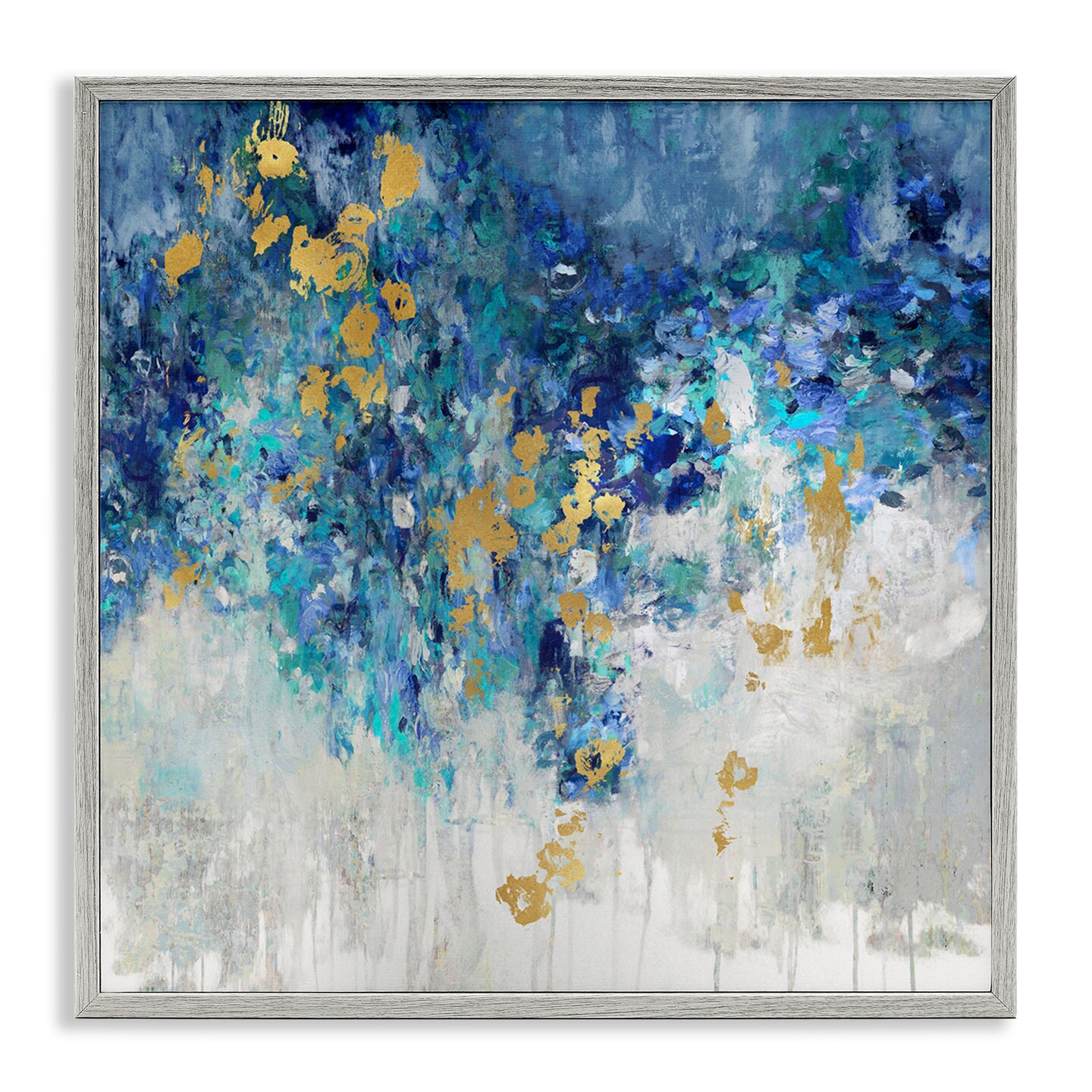 Stupell Industries Abstract Blue Gold Paint Design Framed Giclee Art