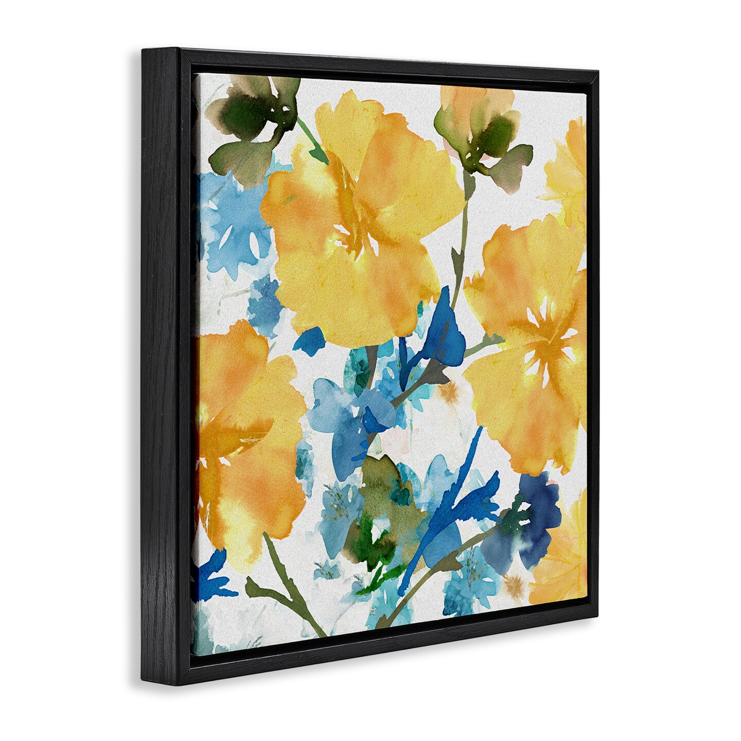 Stupell Industries Yellow & Blue Hibiscus Framed Floater Canvas Wall Art