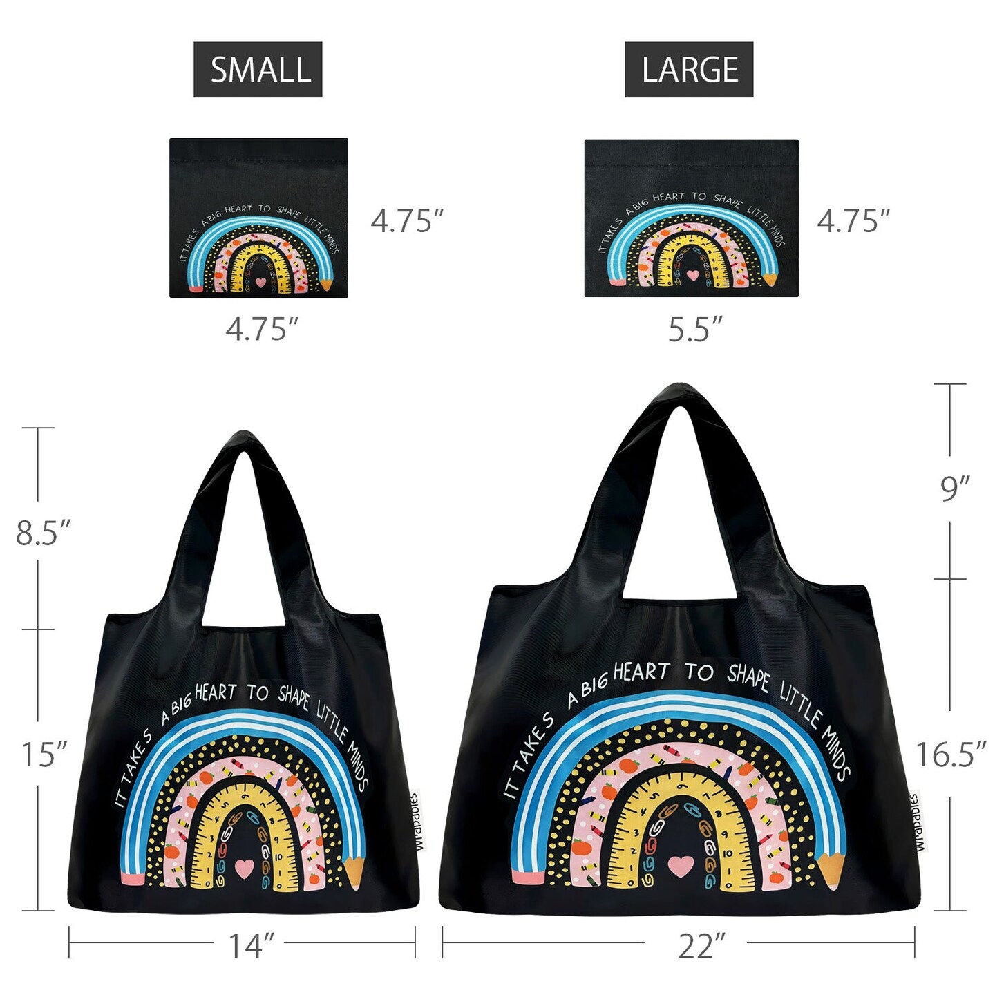 Wrapables Large &#x26; Small Nylon Reusable Grocery Bags, Initial Letter Tote Gift Bag for Wedding, Set of 2, Teacher Appreciation