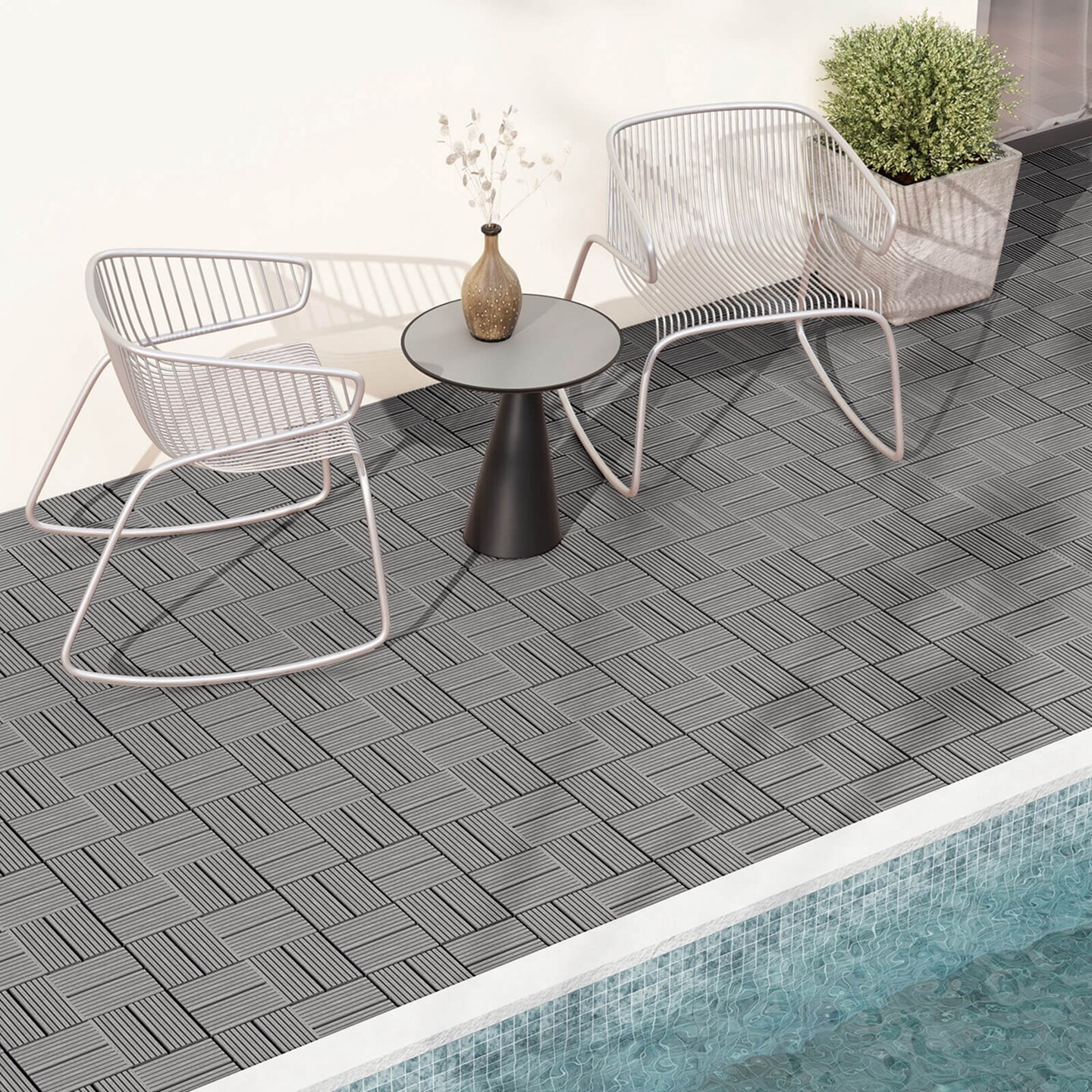 Costway 18/36 PCS Interlocking Deck Tiles 12" x 12" Waterproof All Weather Flooring Covering Grey