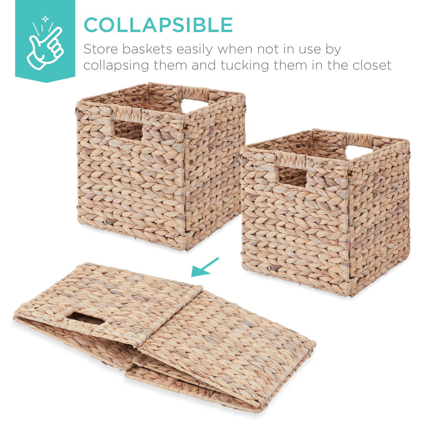 Best Choice Products 10.5x10.5in Hyacinth Storage Baskets, Set of 5 Multipurpose Collapsible Organizers