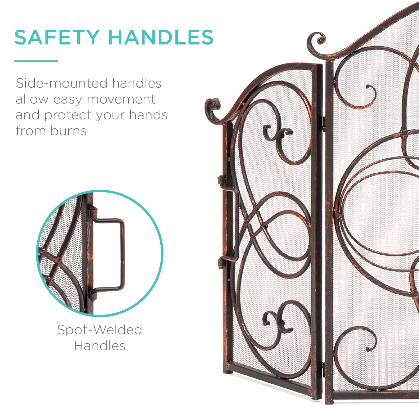 Best Choice Products 3-Panel 55x33in Wrought Iron Fireplace Safety Screen Decorative Scroll Spark Guard Cover
