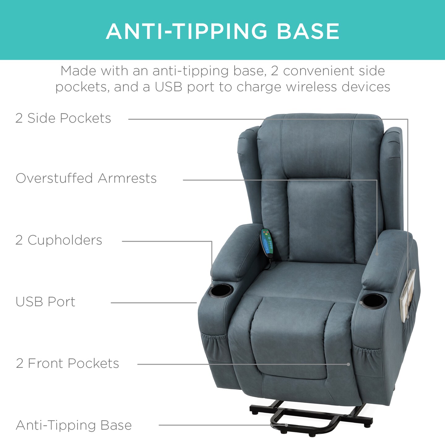 Best Choice Products Electric Power Lift Recliner Massage Chair Furniture w/ USB Port, Heat, Cupholders