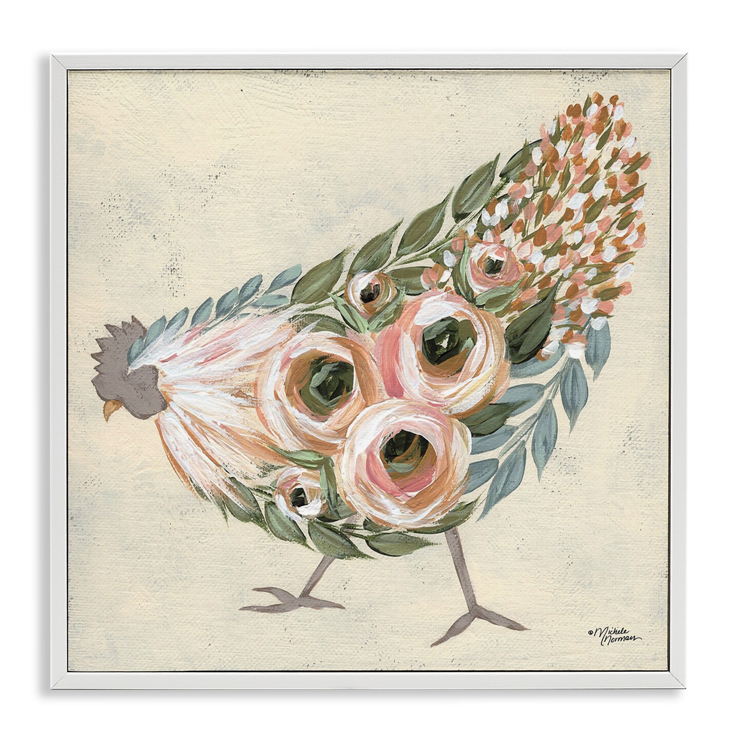 Stupell Industries Vintage Chicken with Floral Body Framed Giclee Art