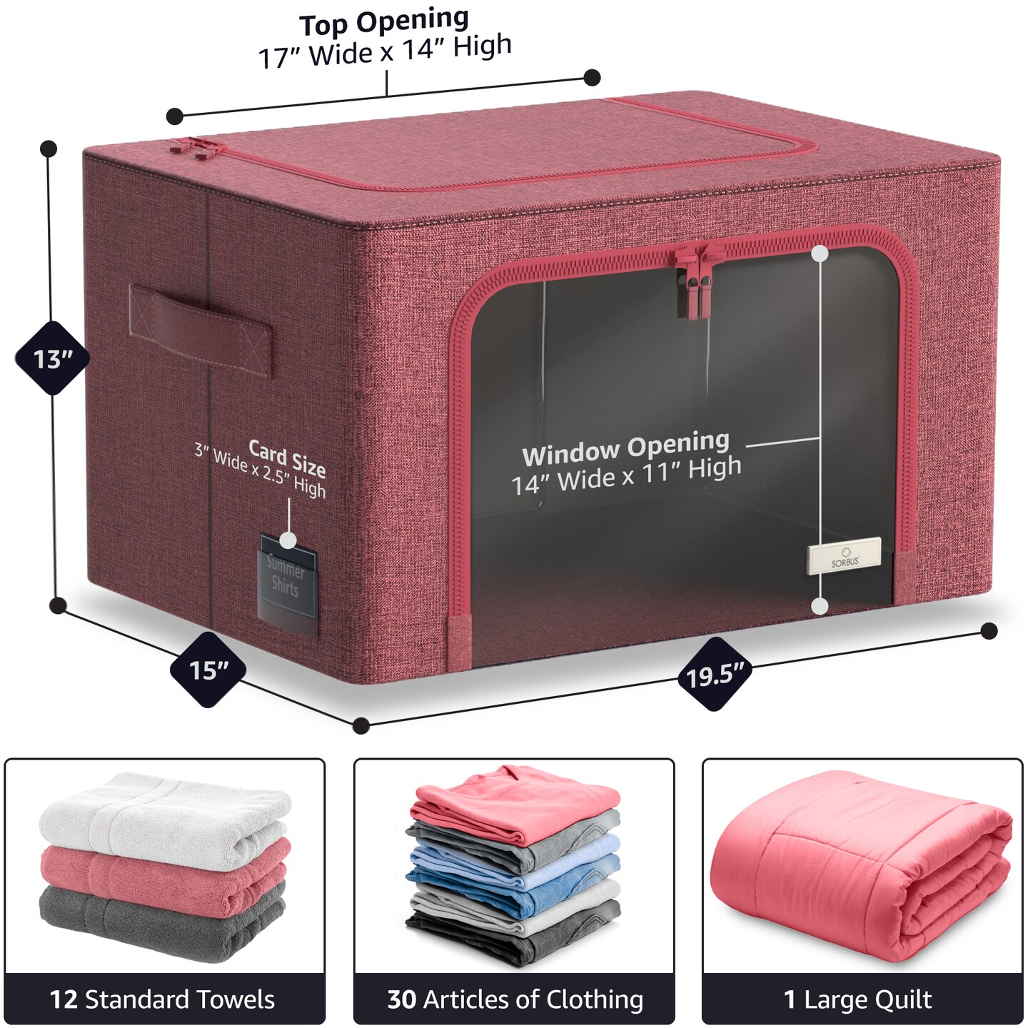 Sorbus Large Storage Bins, 4 Pack Stackable & Foldable Clothes Organizer Bags with Metal Frame, Window, & Handles