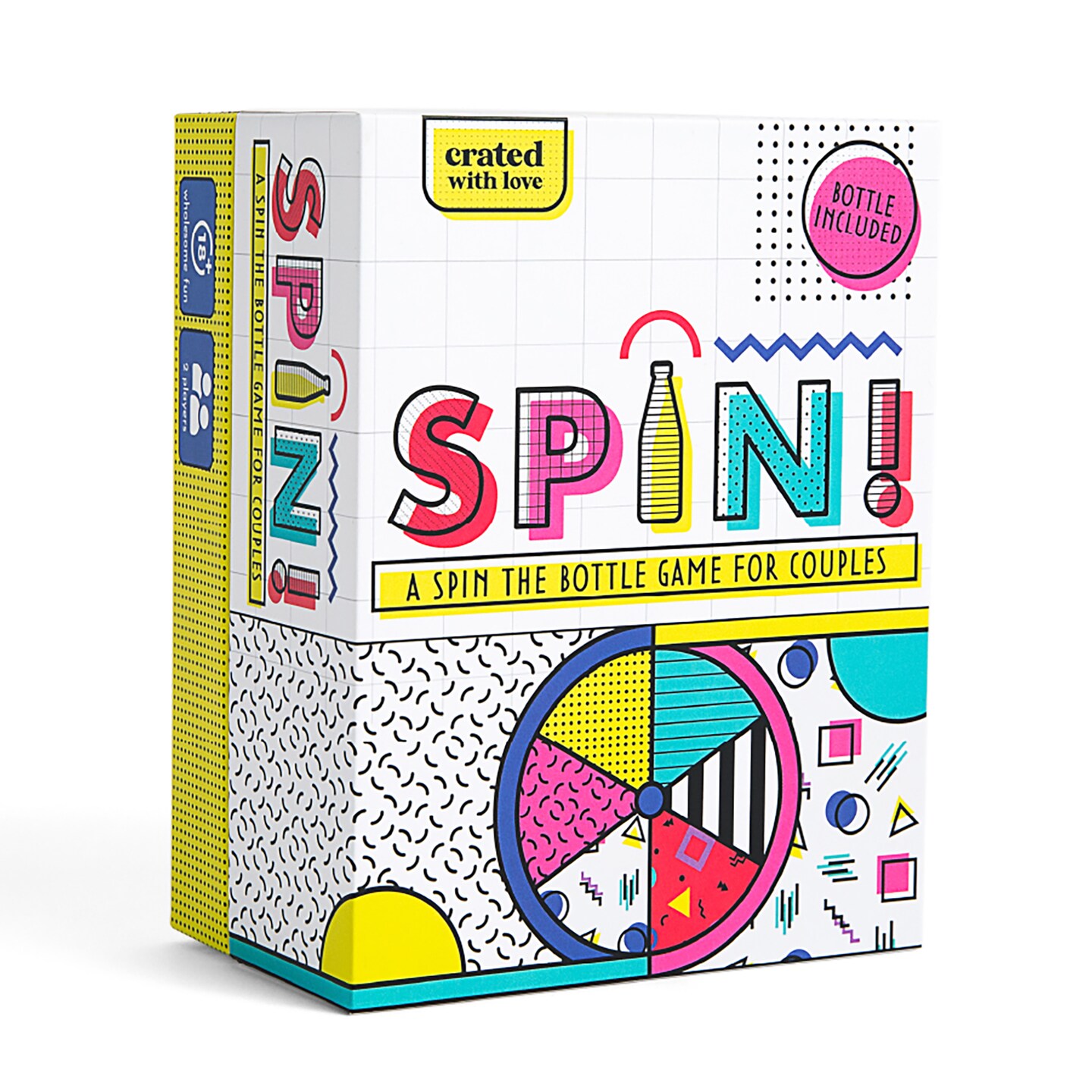 Crated With Love: Spin! - A Spin The Bottle Game For Adult Couples, 90's Themed Date Night Truth-Or-Dare Game w/ Bottle