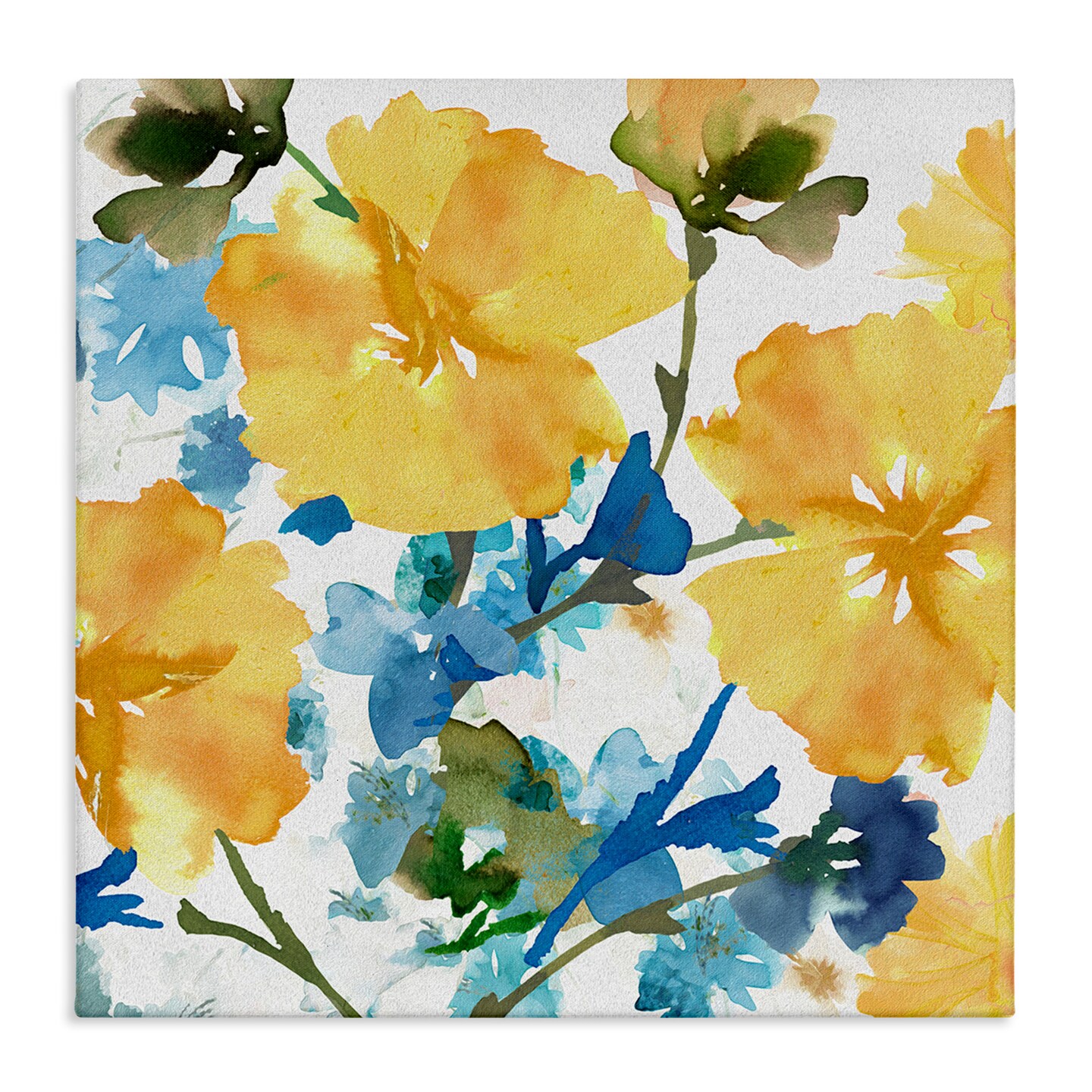 Stupell Industries Yellow &#x26; Blue Hibiscus Canvas Wall Art