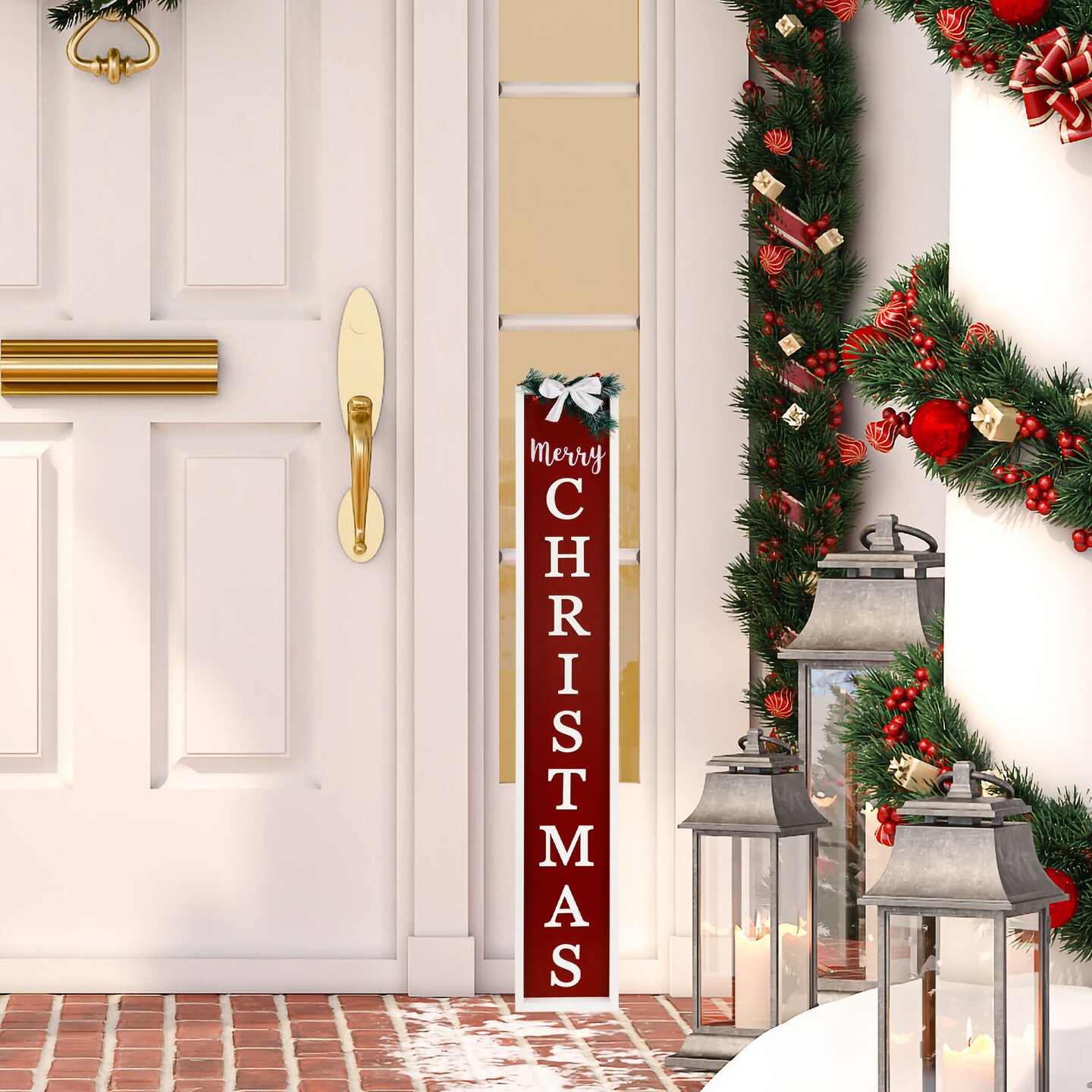 Northlight Merry Christmas Porch Sign with Pine and Bow - 36"