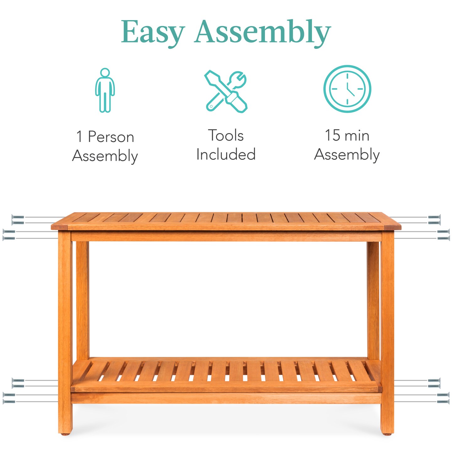 Best Choice Products 48in 2-Shelf Indoor Outdoor Wooden Console Table Multifunctional Buffet Bar Storage