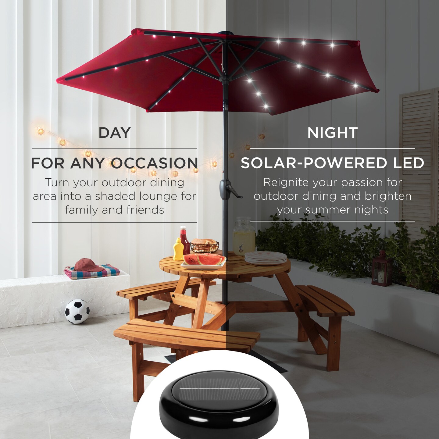 Best Choice Products 7.5ft Outdoor Solar Patio Umbrella for Deck, Pool w/ Tilt, Crank, LED Lights