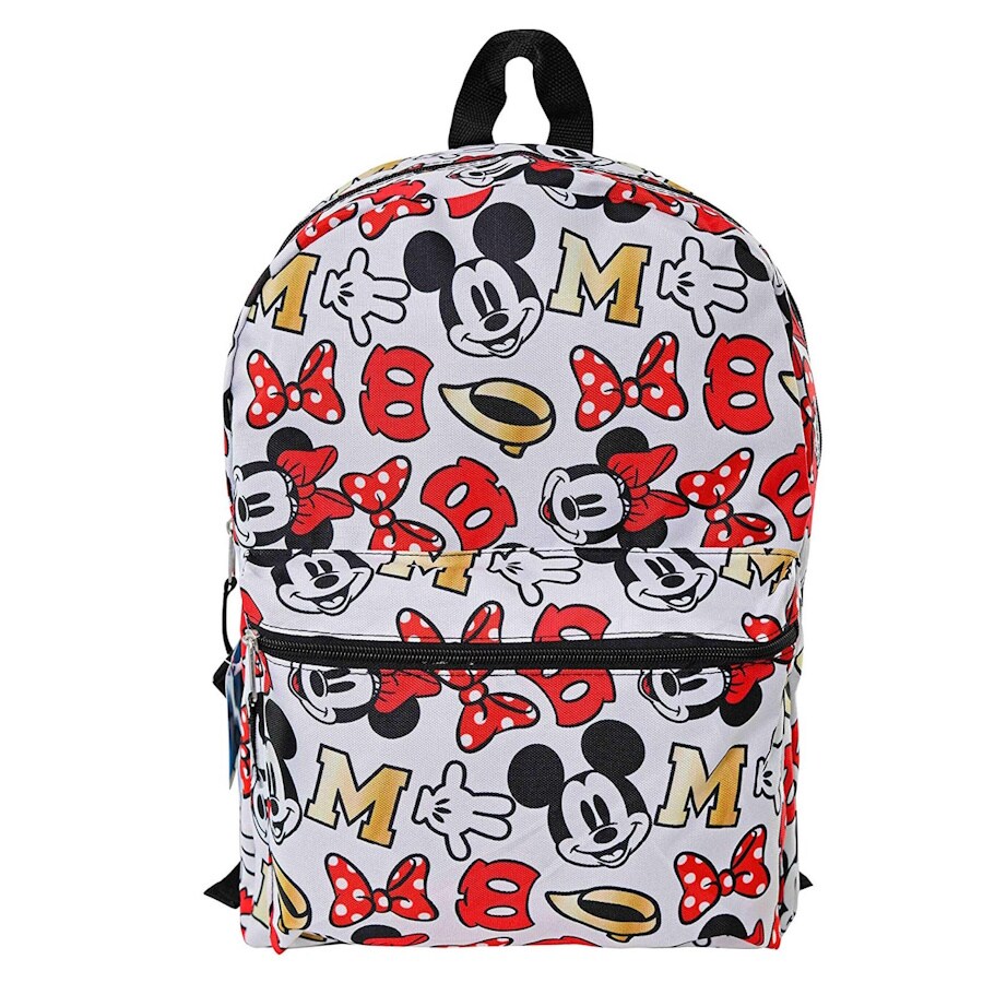 Disney Mickey Minnie Mouse All Over Print 16" Backpack w/ Front Pocket White