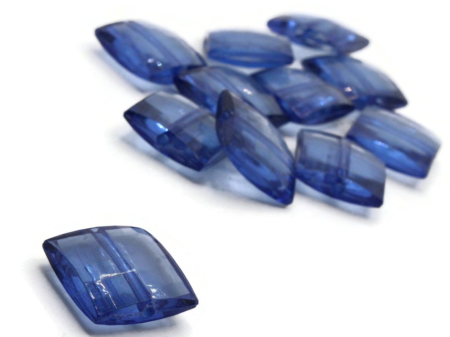 12 16mm Blue Acrylic Gems Faceted Square Jewel Beads