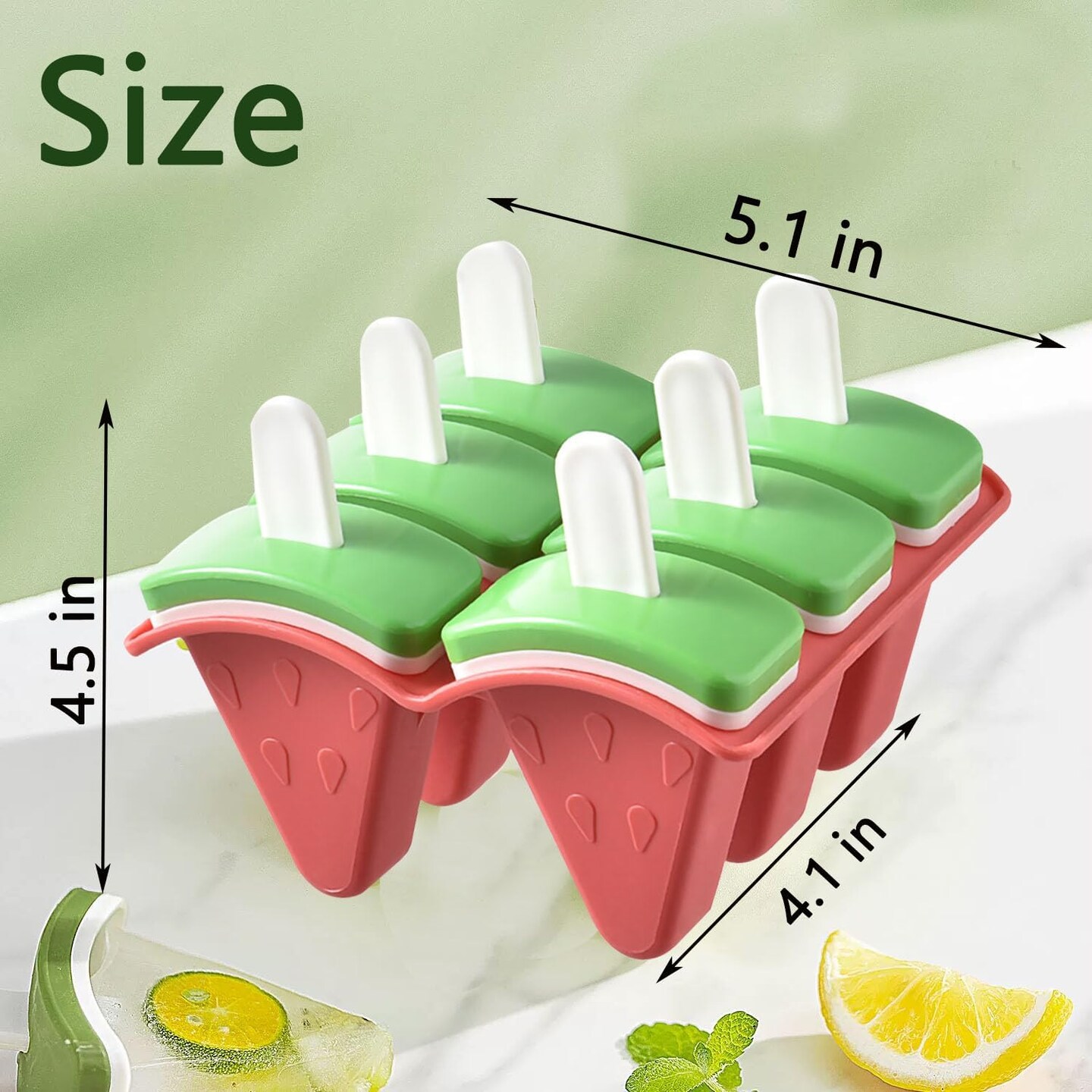 Watermelon Shape Popsicle Molds – 6-Cavity Ice Pop Maker with Sticks, Plastic DIY Ice Cream Molds, Fun Summer Treats (Red)