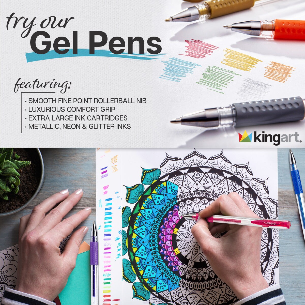 KINGART&#xAE; Earth Tone Gel Pens, Soft Grip, 24 Colors