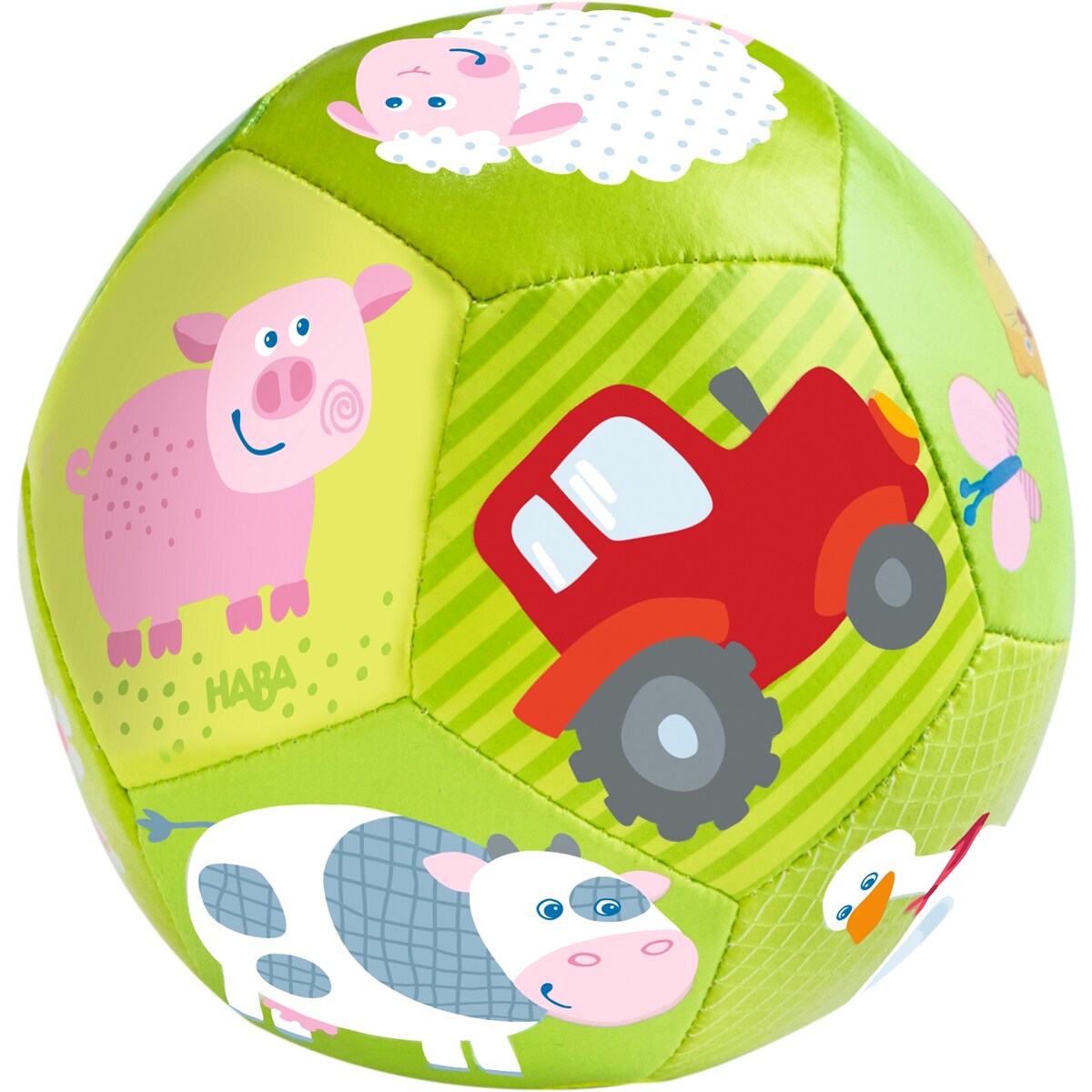 HABA Soft Baby Ball with Farm Animals for Tummy Time &#x26; Sensory Play - 4.5&#x22; Infant Play Ball Ideal for Crawling, for Babies 6 Months &#x26; Up
