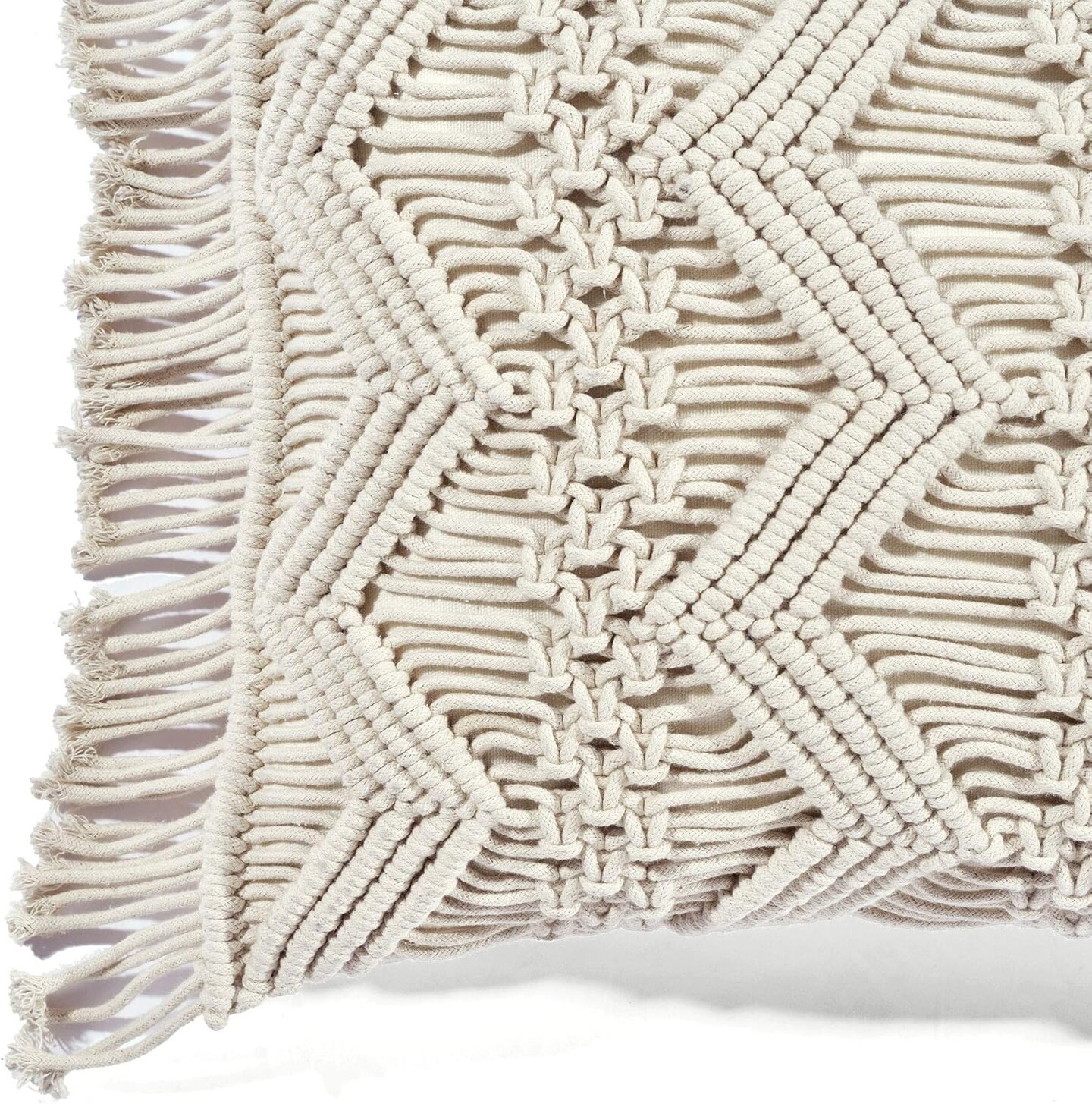 Macrame Decorative Throw Pillow Cover, 20" W x 13" L (Neutral)