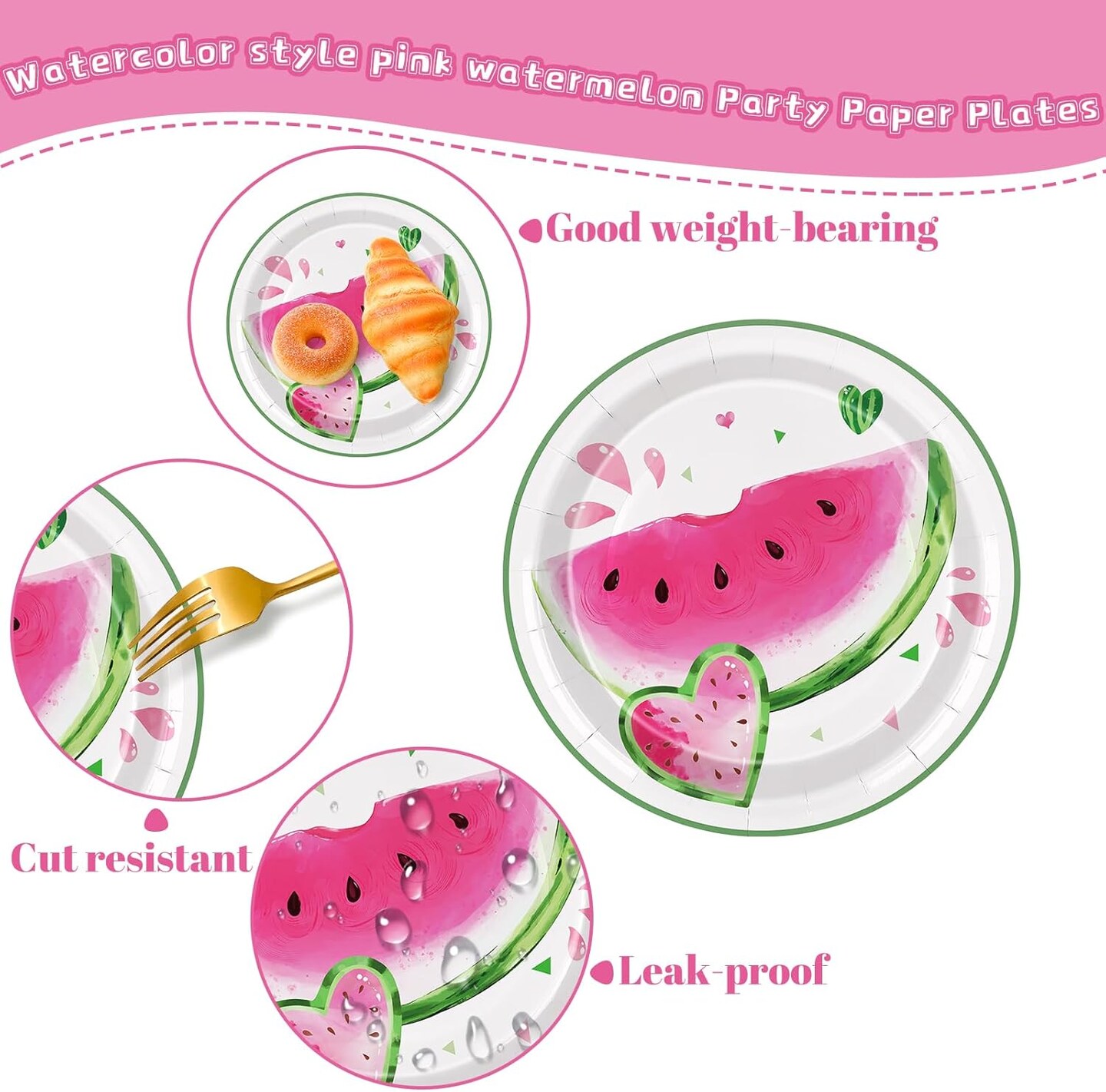50Pcs Watermelon Paper Plates Summer Fruit 9 Inch