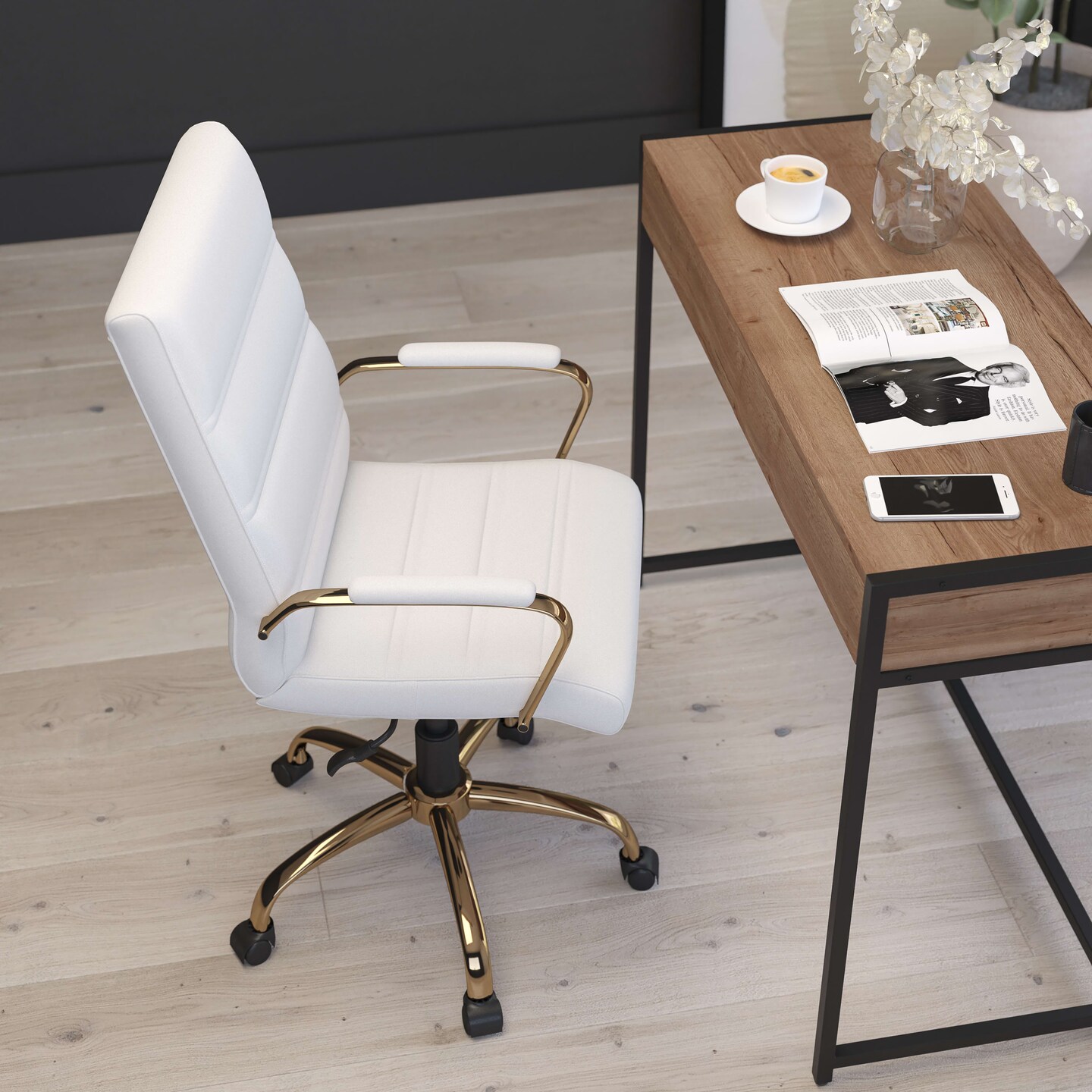Merrick Lane Milano Contemporary Mid-Back Home Office Chair with Padded Arms