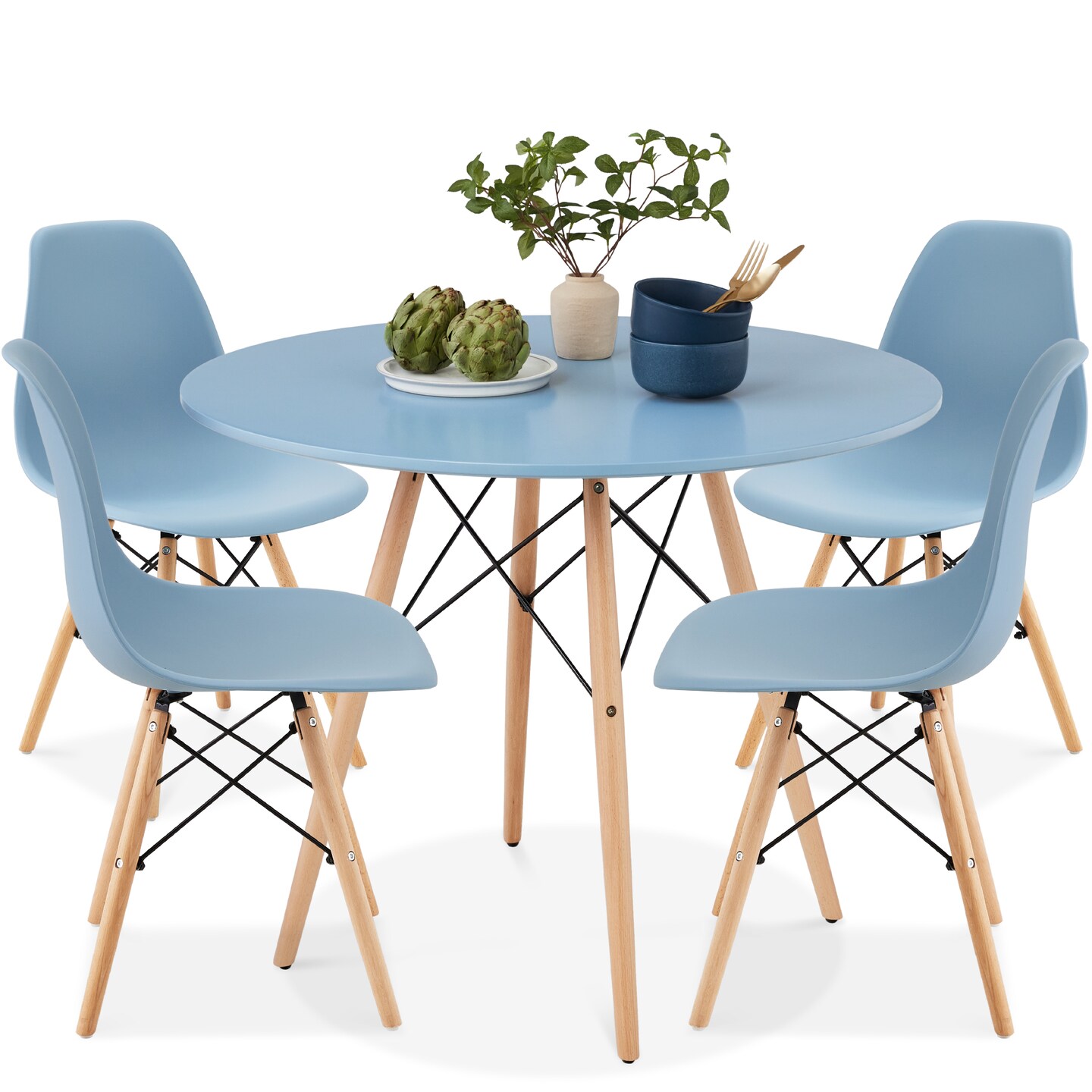 Best Choice Products 5-Piece Compact Mid-Century Modern Dining Set w/ 4 Chairs, Wooden Legs