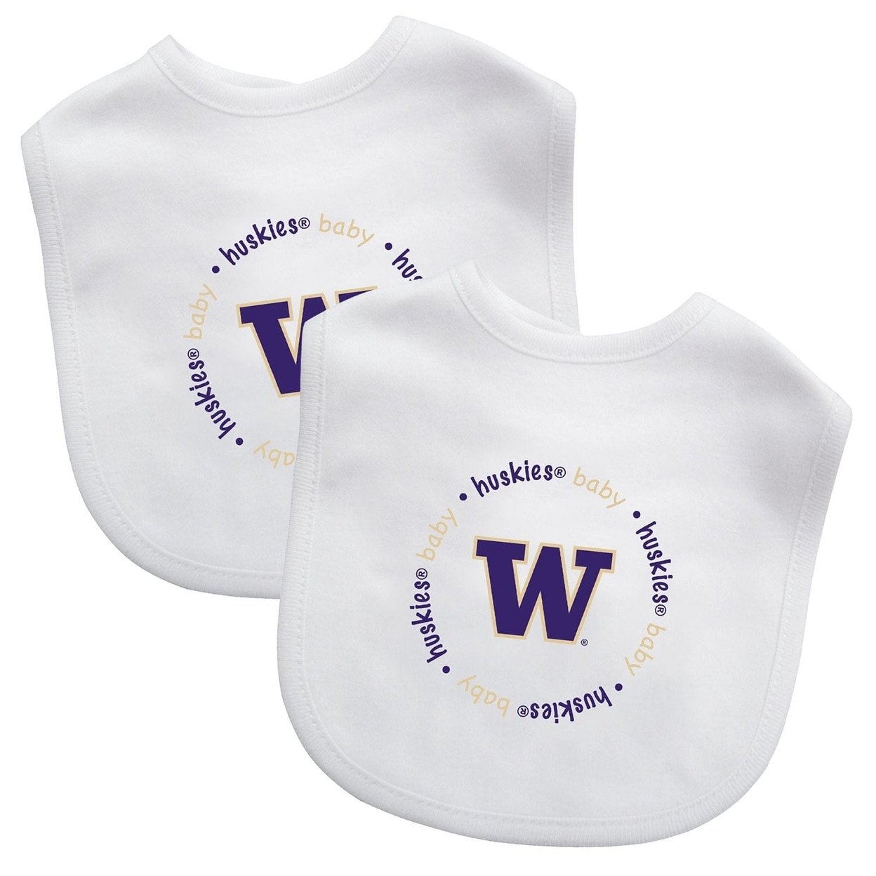 Washington Huskies Baby Bibs 2-Pack Cotton Polyester Hook And Loop Closure