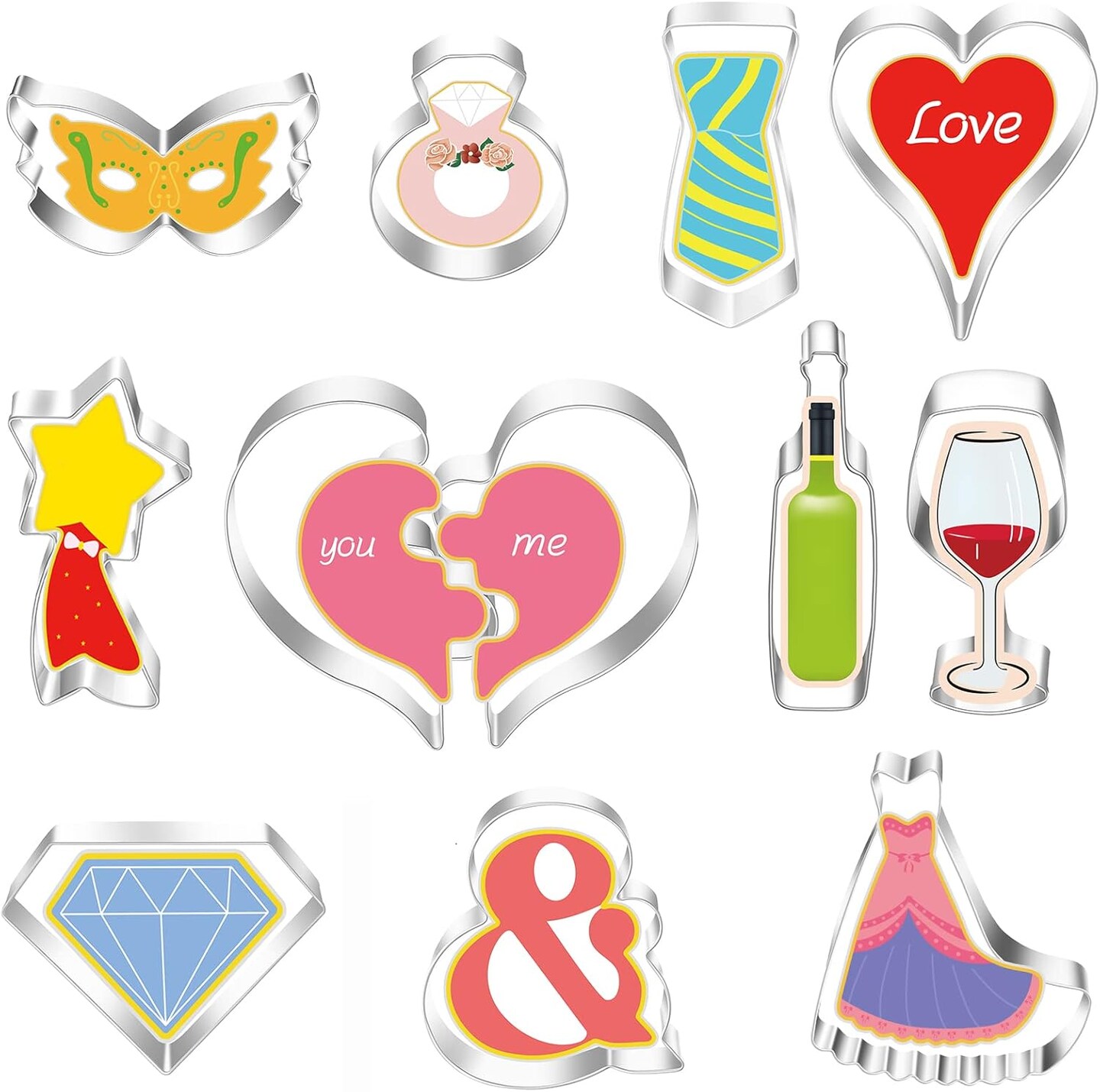 12 Piece Heart Shaped Cookie Cutter Set Stainless Steel for Valentine's Day