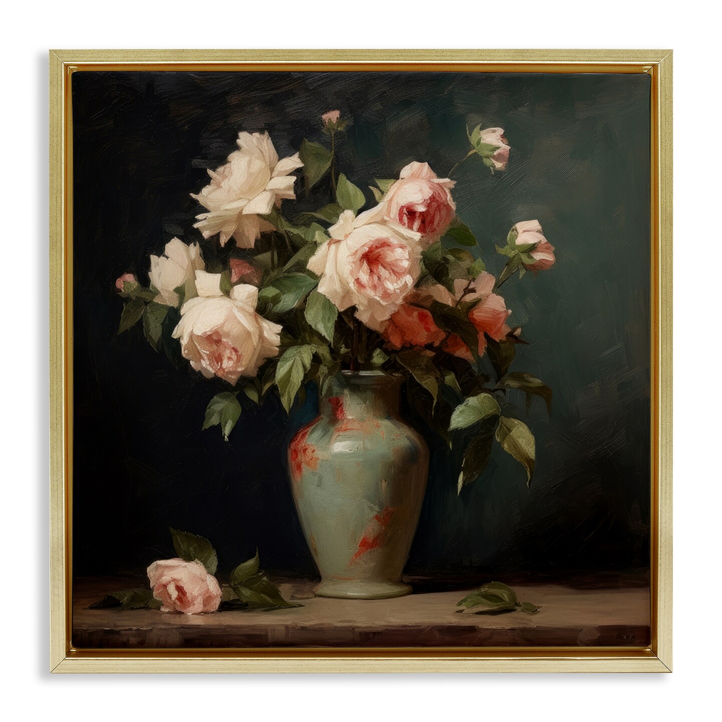 Stupell Industries Vintage Bunches in Vase Framed Floater Canvas Wall Art Design by Lazar Studio