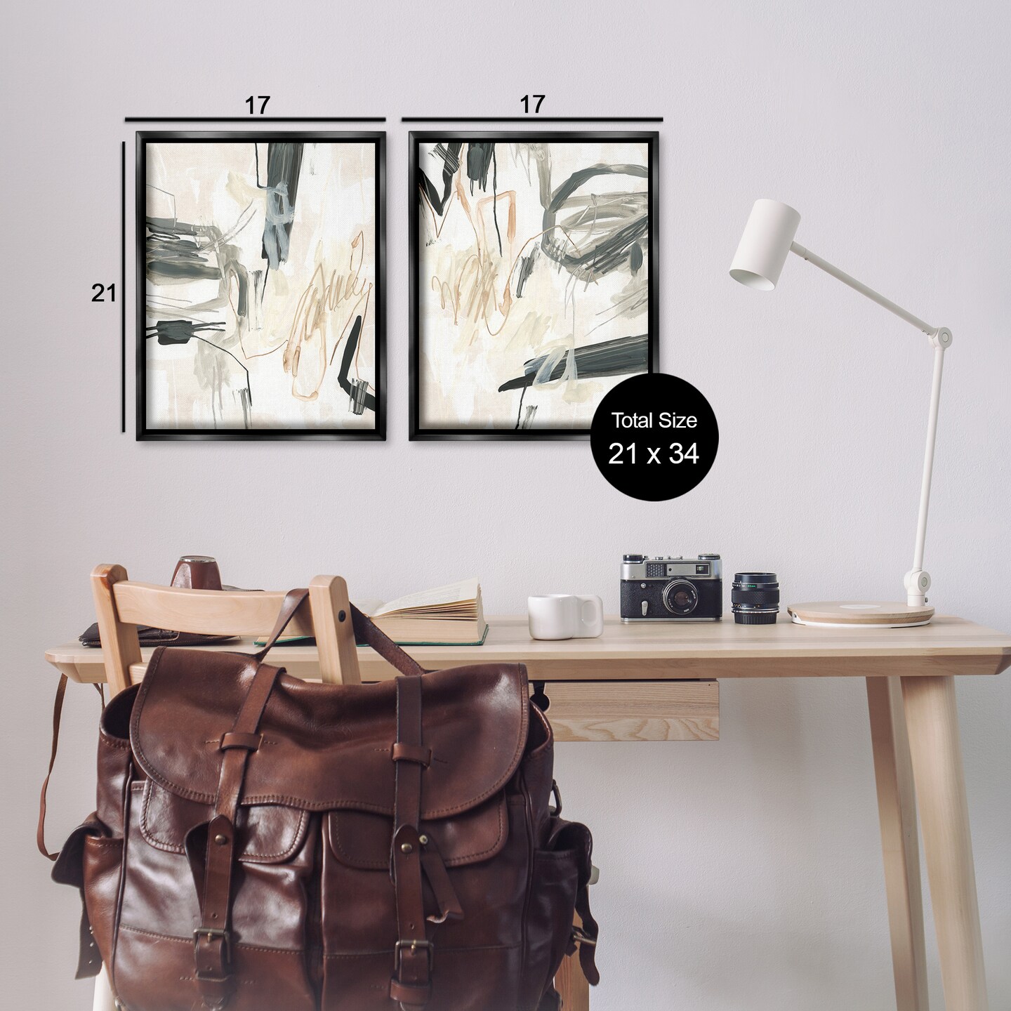 Stupell Industries Abstract Squiggly Beige Lines 2 pc Framed Floater Canvas Wall Art Set Design by June Erica Vess