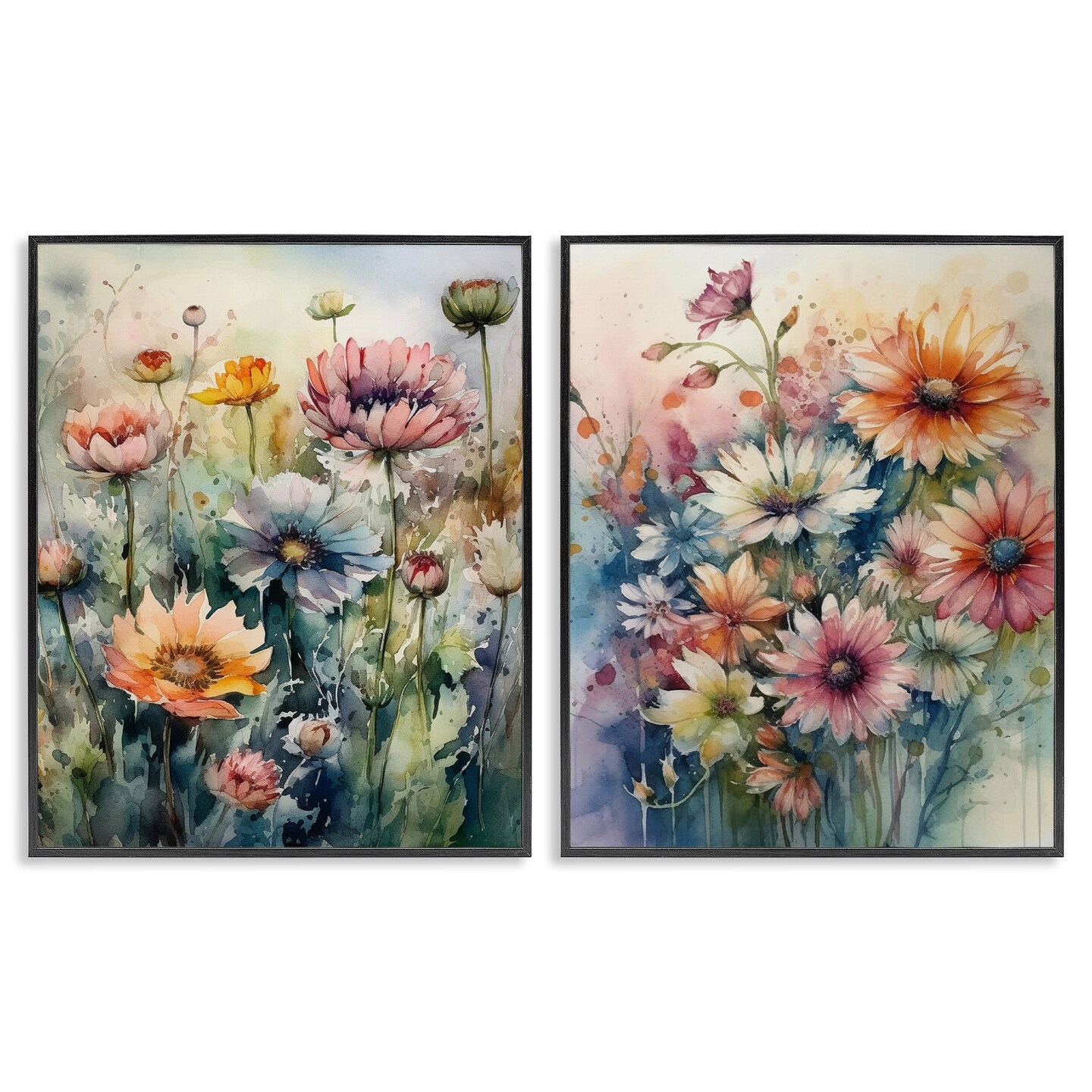 Stupell Industries Watercolor Daisy Field Flowers 2 pc Framed Giclee Wall Art Set Design by Ryley Gray