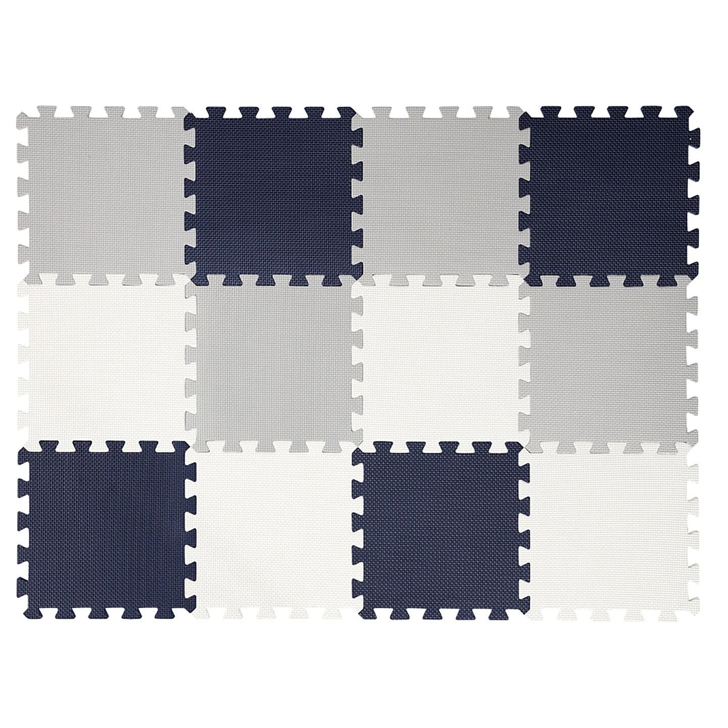 Easy Playhouse: 12 Soft Foam Floor Puzzle Tiles - Blue-Grey-White - 12&#x22; Interlocking Mat Pieces (4&#x27;x3&#x27;), Nursery, Playroom, Gym, Children &#x26; Adults