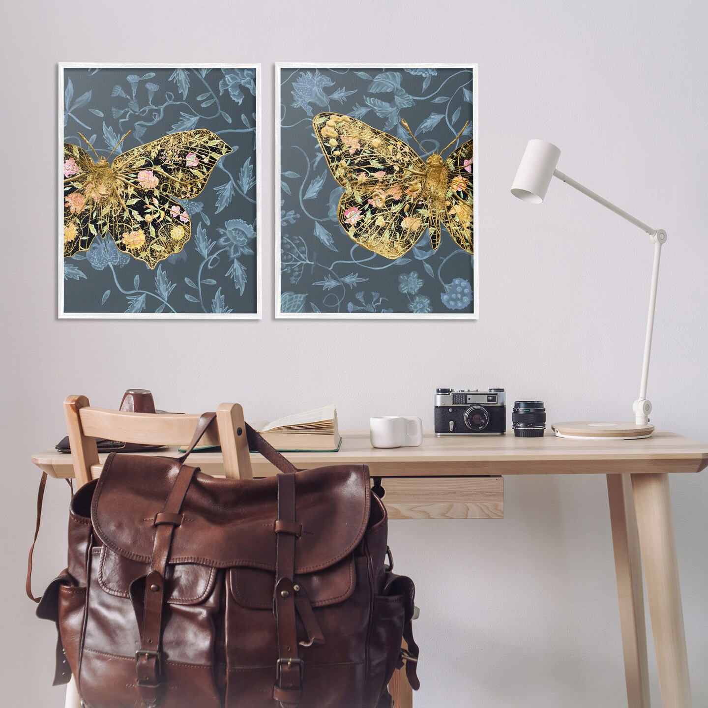 Stupell Industries Gold Winged Black Moth Floral 2 pc Framed Giclee Wall Art Set Design by Melissa Wang