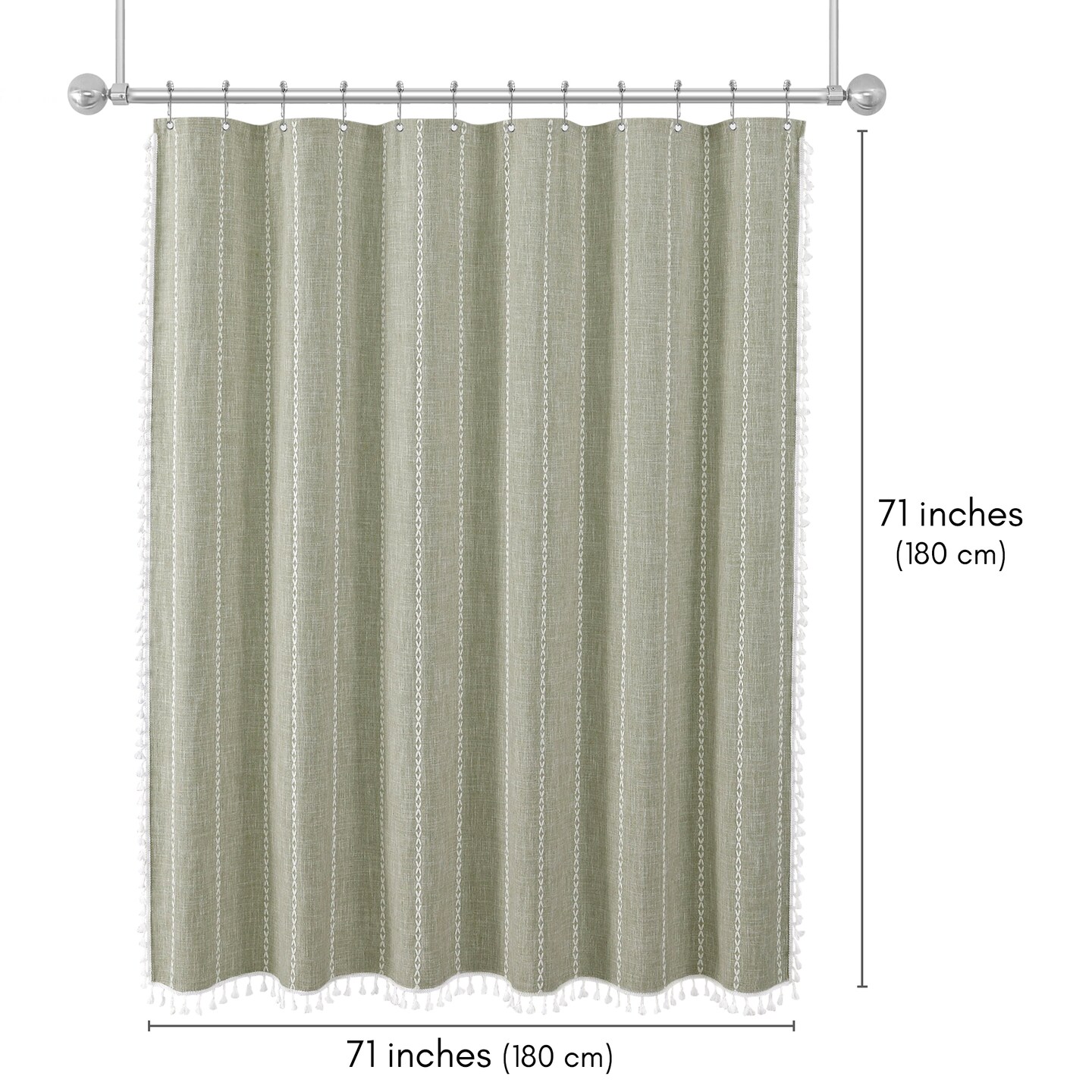 Americanflat 71x71 Woven Linen Shower Curtain with Tassel Accents - Includes 12 Grommets and Hooks - 100% Polyester