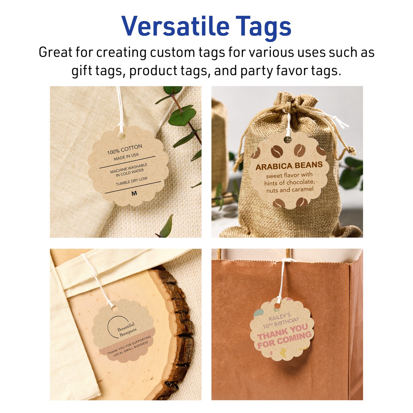 2-1/2&#x22; Diameter Round Scalloped Edge, Kraft Brown Printable Tags