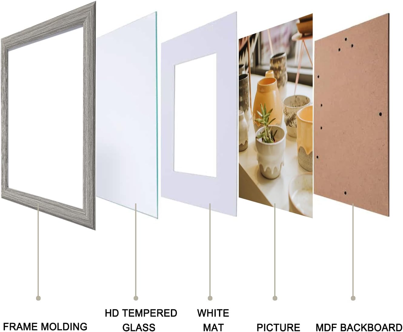 12x16 Picture Frame in Gray- Use as 8.5x11 certificate frame with Mat or 12x16 Frame Without Mat -Modern Style Wood Composite Frame, with Tempered Glass - diploma frame Formats for Wall