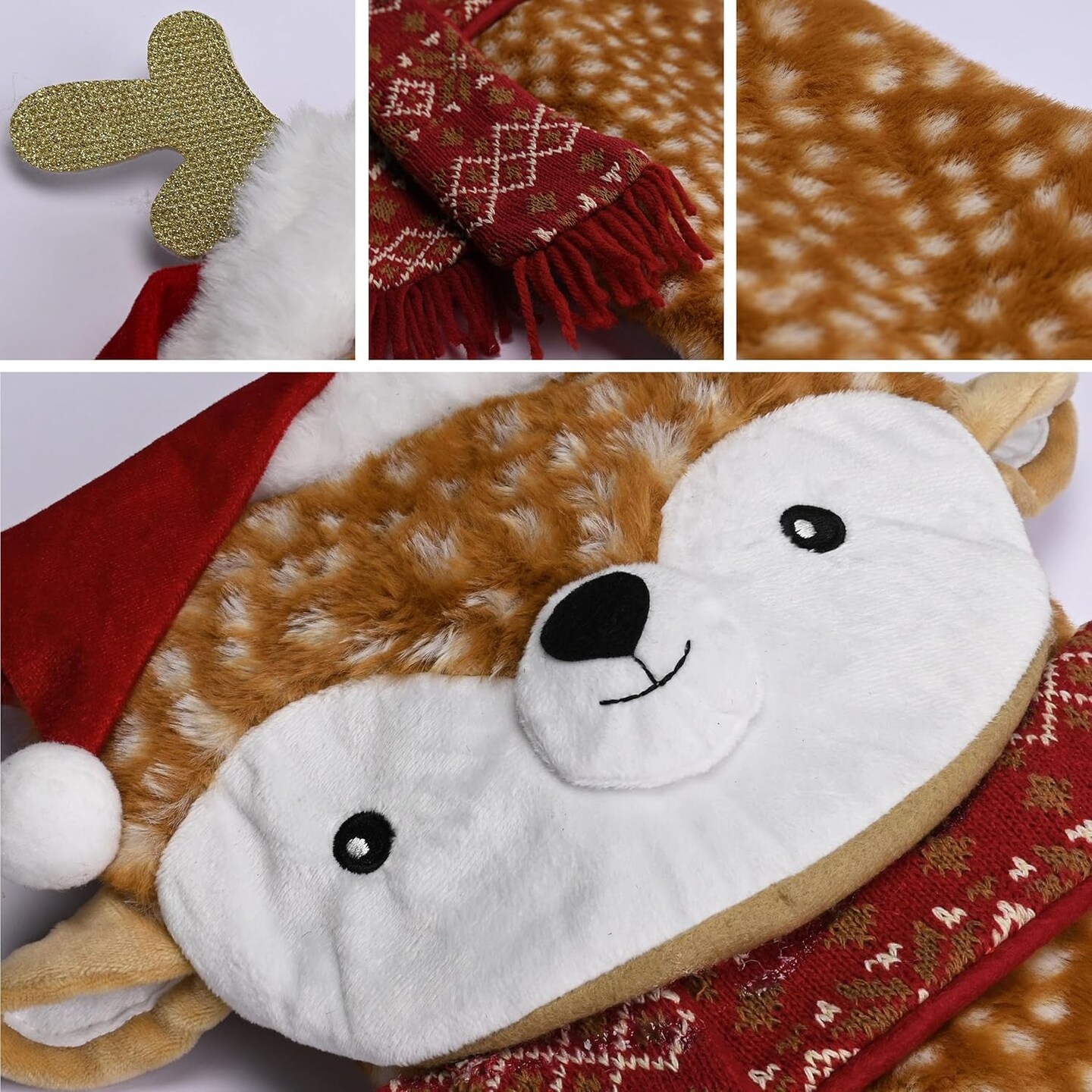 21Inch Sika Christmas Stocking, Cute Plush Personalized Fireplace Red Brown Hanging Stockings for Holiday Party Christmas Decorations and Xmas Gifts