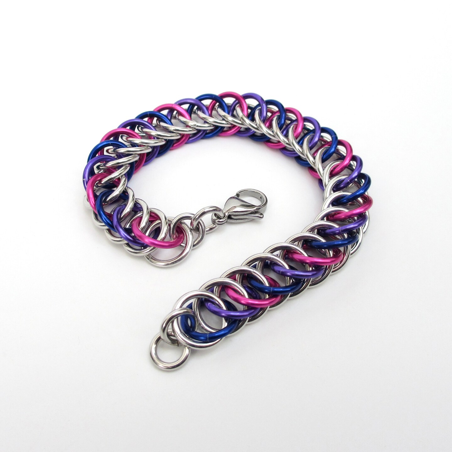Bisexual pride bracelet, chainmail half Persian 4 in 1 weave