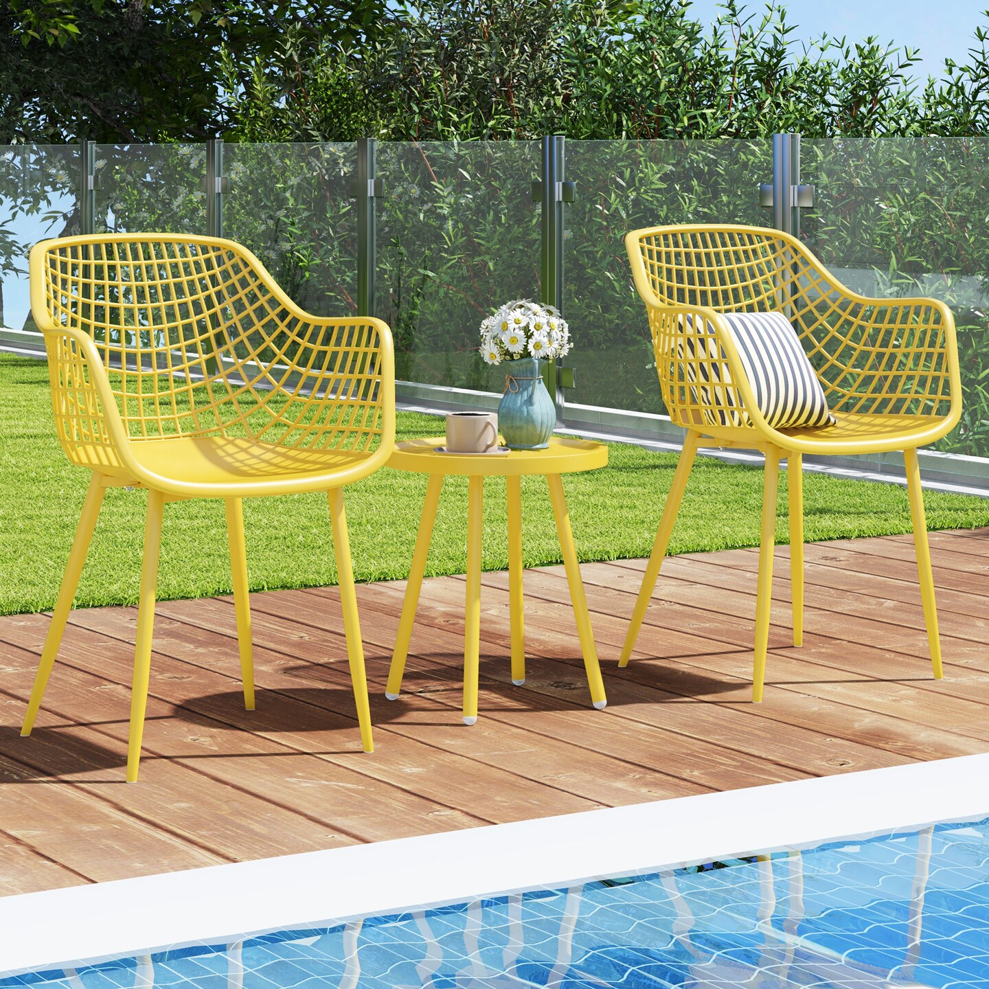 3 Piece Patio Chair Set with PP Seat and Tabletop for Porch - 21.5&#x22;x 23&#x22; x 34&#x22; (L x W x H)