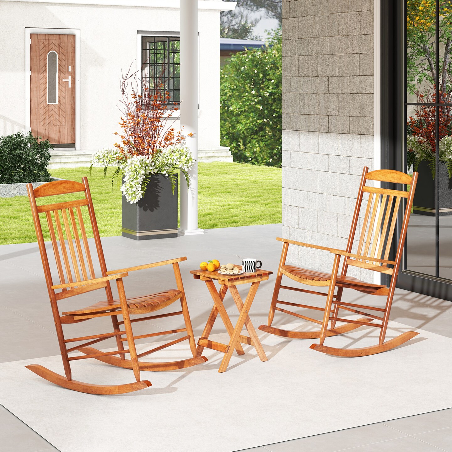 3-piece Outdoor Poplar Wood Rocking Bistro Set - 14" x 14" x 18" (L x W x H)