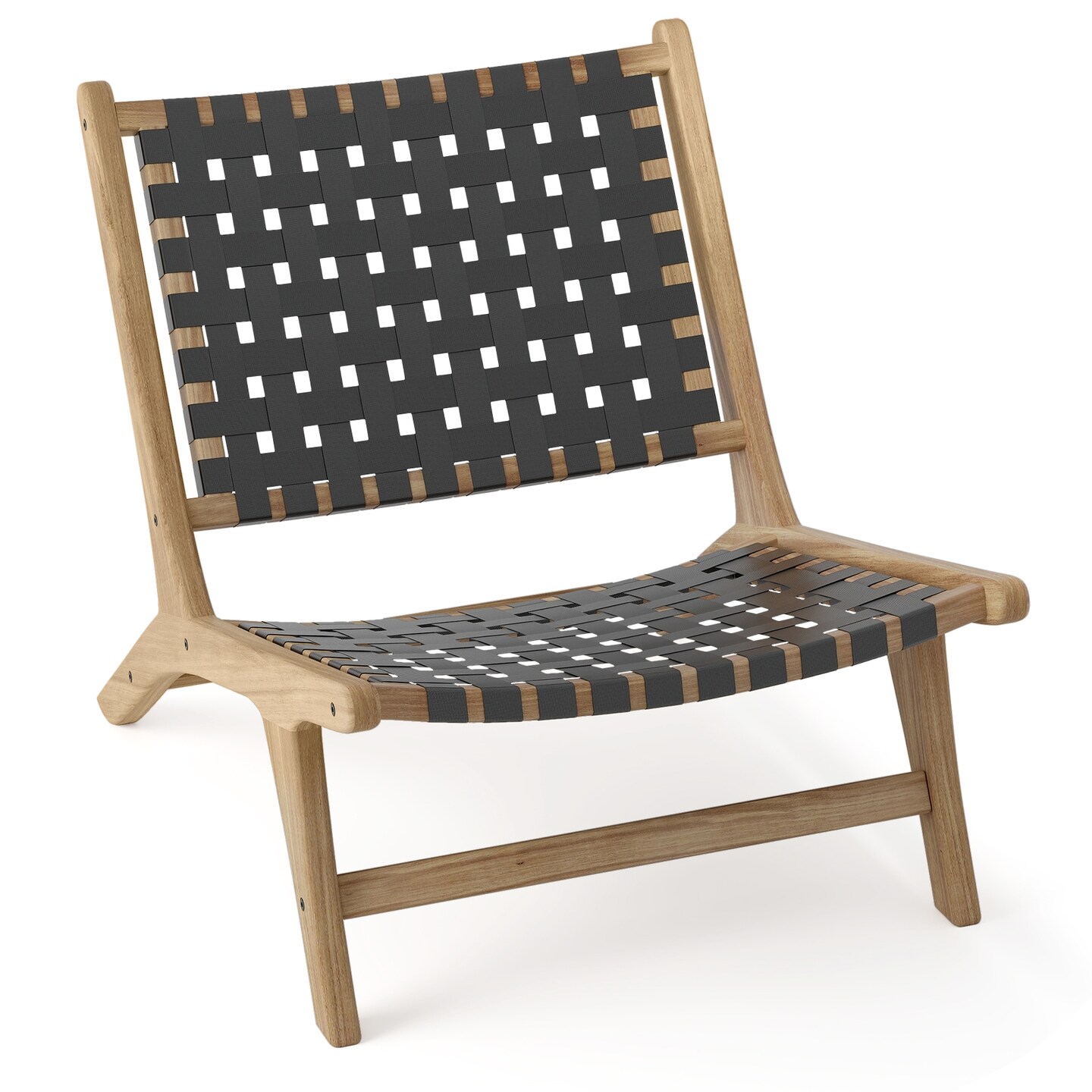Armless Teak Wood Lounge Chair with Durable Nylon Woven Backrest - 25.5 L x 32 W x 27.5 H