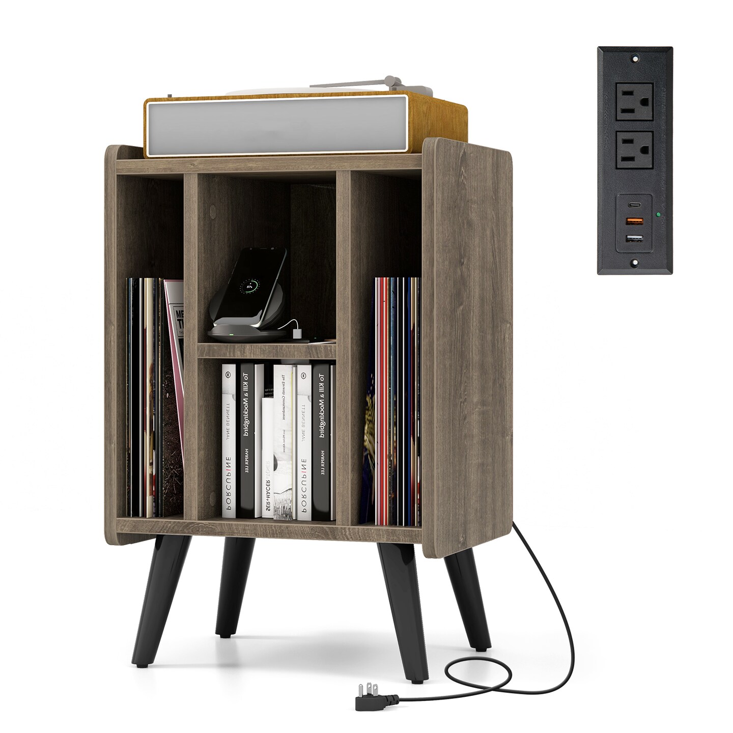 Vinyl Record Storage Turntable Stand with 4 Open Shelves