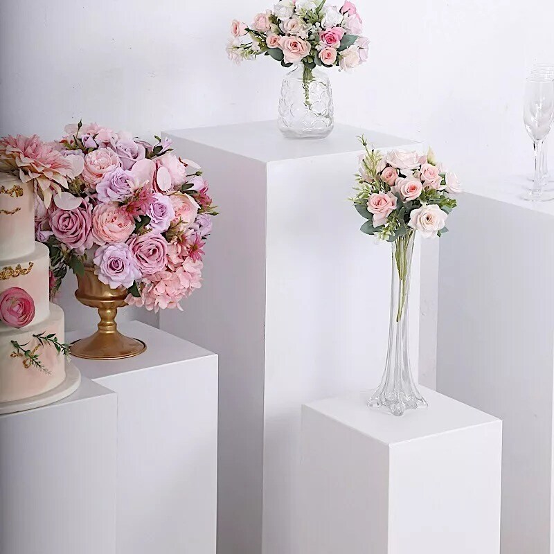 5 White Rectangle Metal DISPLAY STANDS Pedestal Riser Party Events Decorations