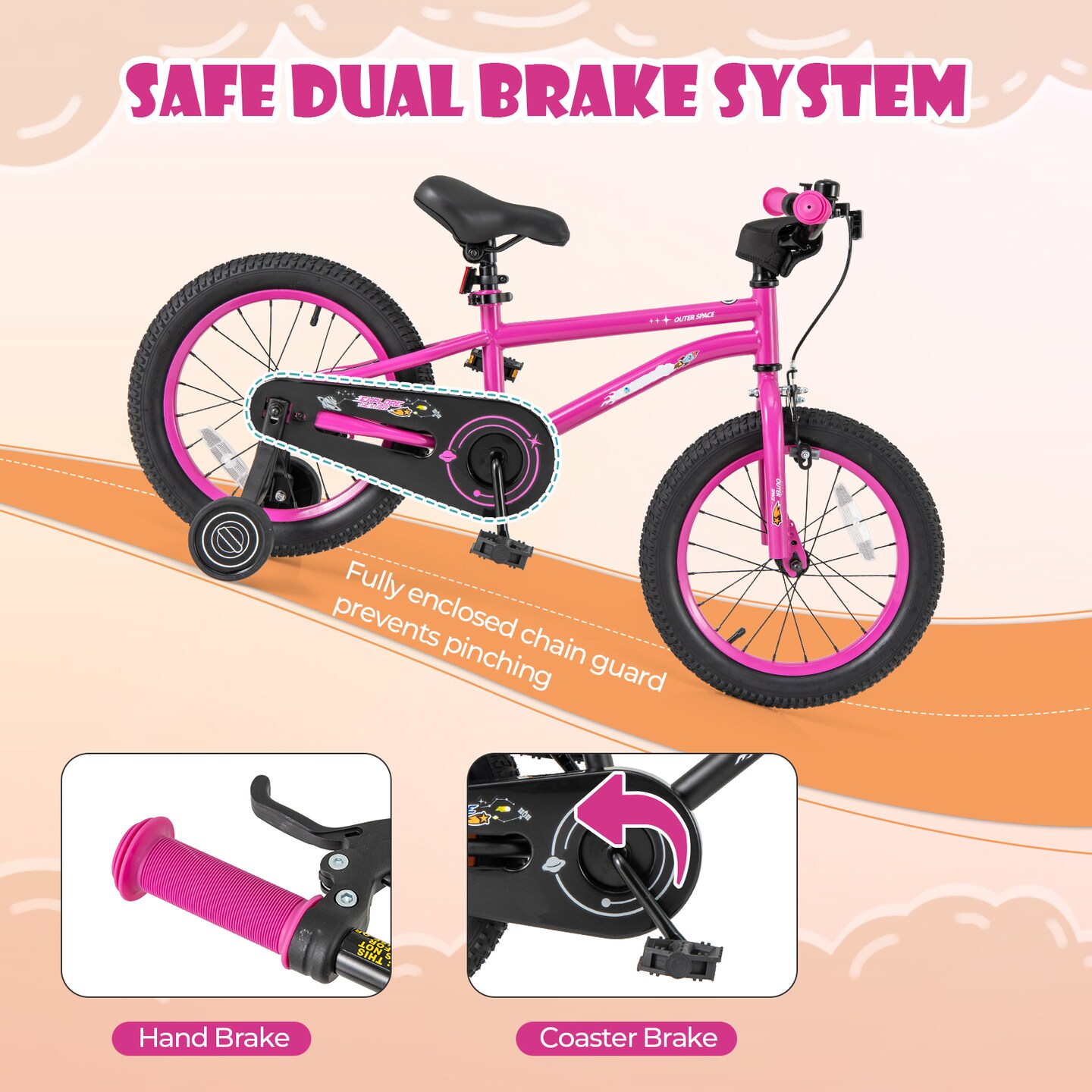 16-Inch Kids Bike Bicycle for Boys Girls 4-7 Adjustable with High Carbon Steel Frame - 45&#x22; x 21&#x22;x 28.5&#x22; (L x W x H)