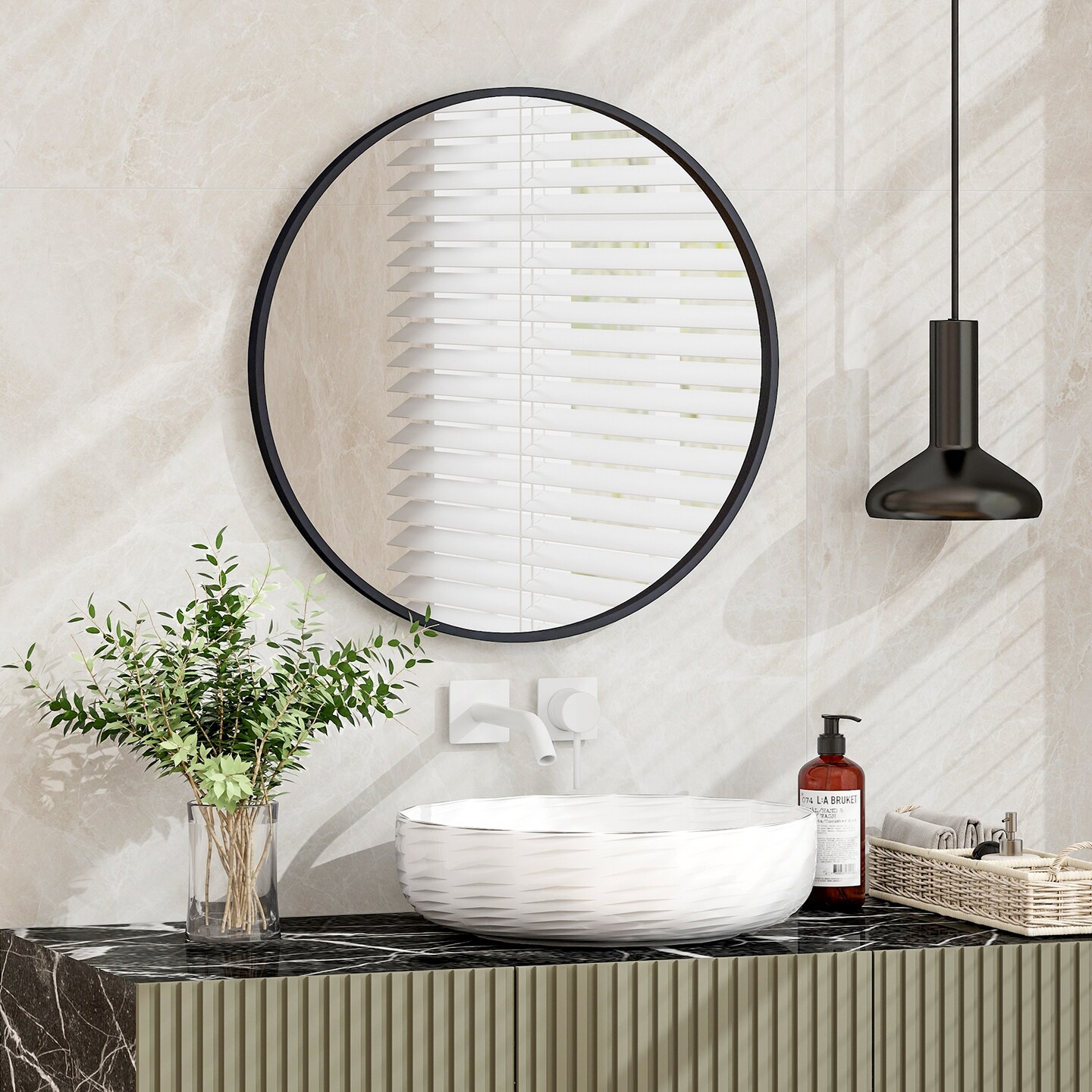 24 Inch Black Circle Bathroom Mirror