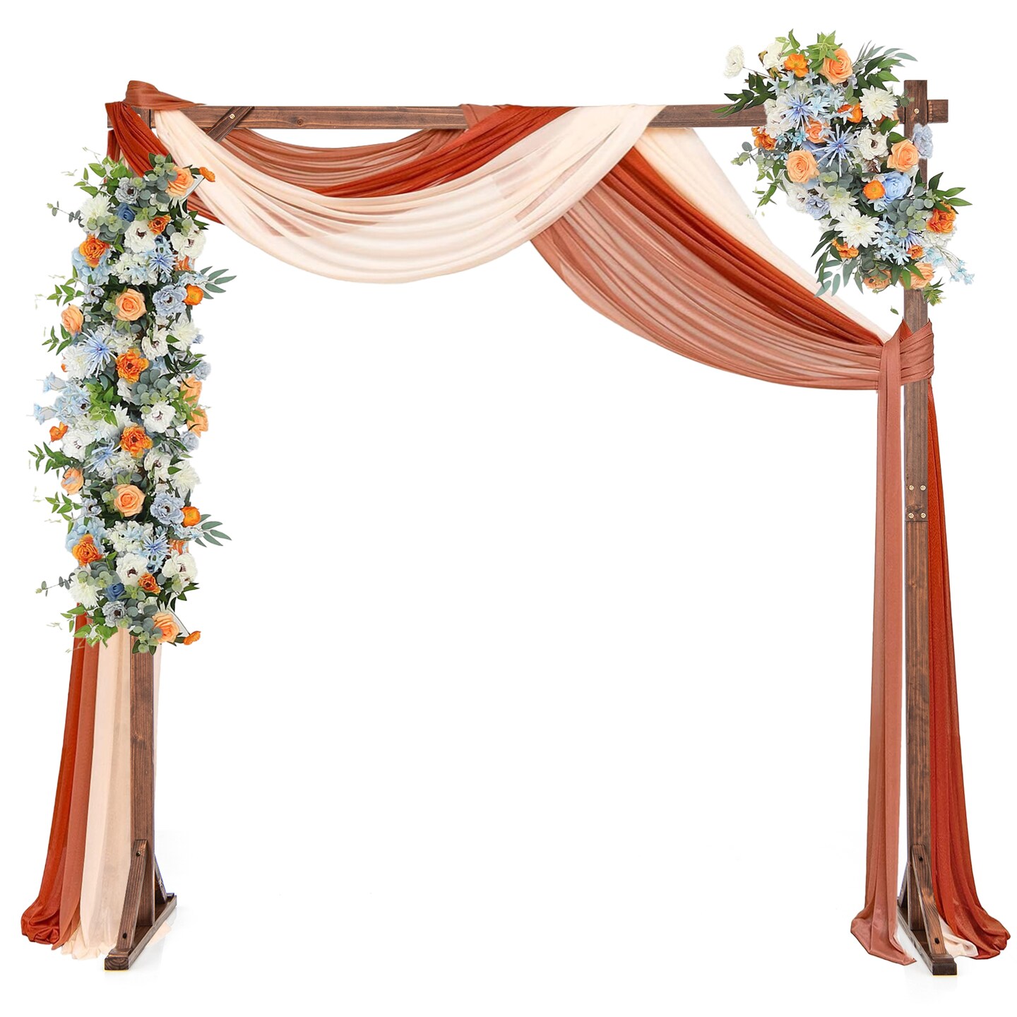 Rustic Brown Wooden Wedding Arch with Fir Wood Frame and Metal Stakes for Outdoor Events