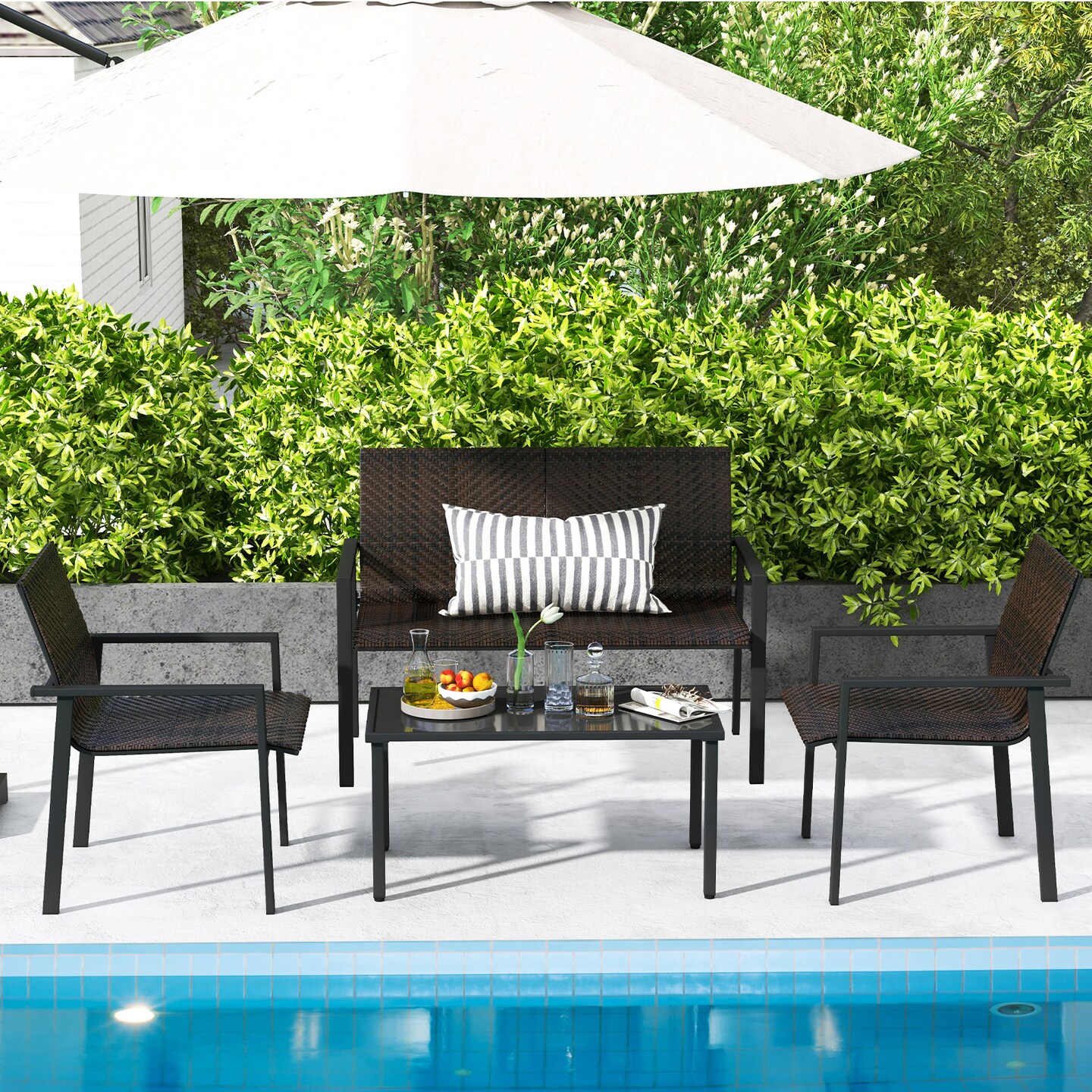 4 Pieces Patio Furniture Set with Heavy Duty Galvanized Metal Frame