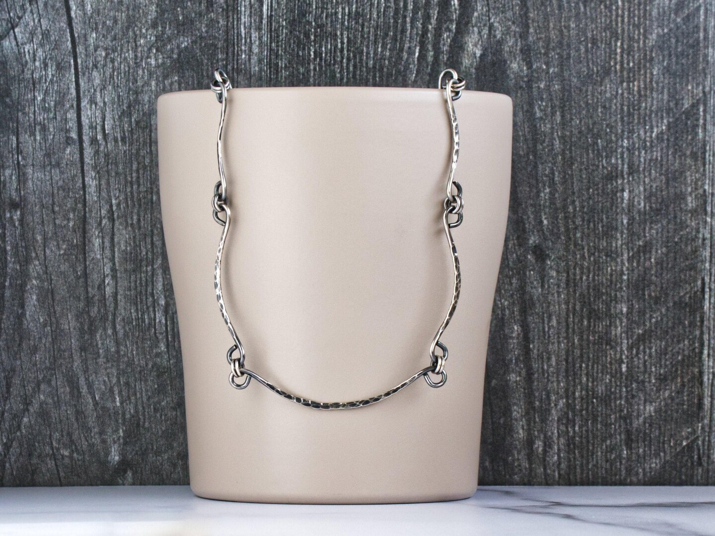 Handmade Sterling Silver Arc Link Necklace, Hand Forged Oxidized